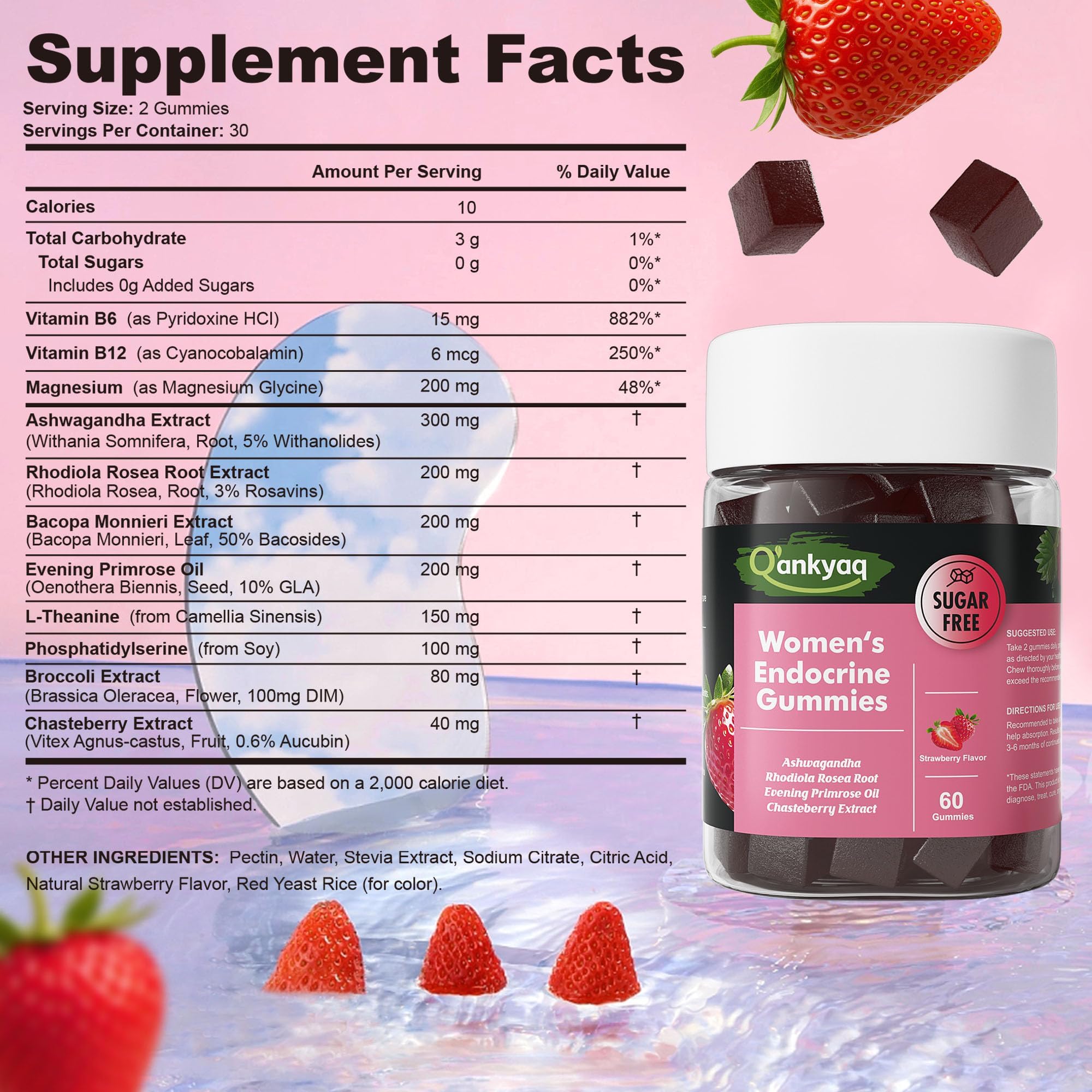 Q'ankyaq PMS Support Gummies for Women, Hormone Balance with Evening Primrose Oil, Chasteberry, Vitamins B6 & B12 - Comfort, Bloating, Mood & Energy Support - 60 Gummies Q'ankyaq Au supplements