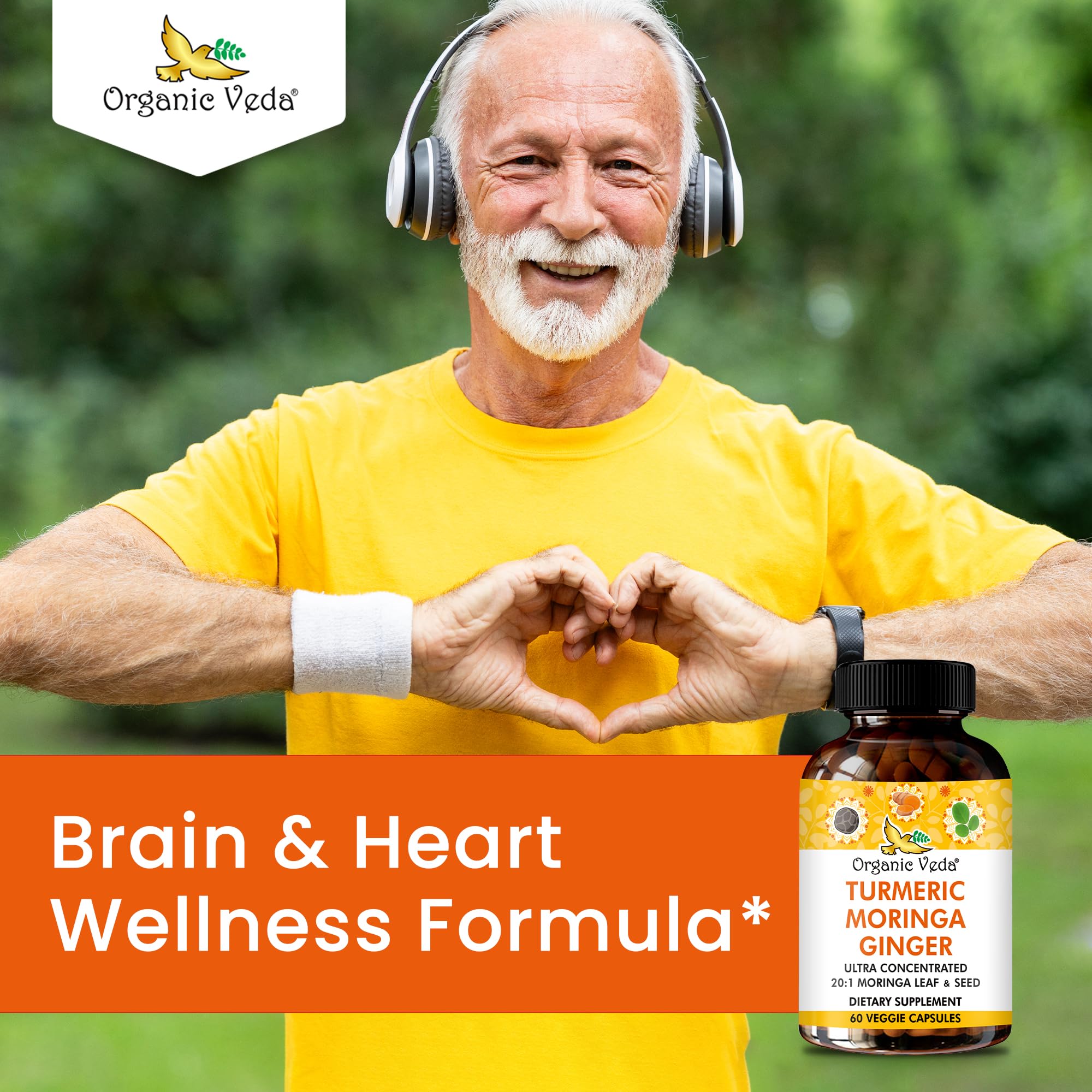 Organic Veda Turmeric Moringa Ginger Capsules - Super Antioxidants & Curcumin Supplement with 20:1 Moringa Leaf & Seed Extract, Black Pepper - Energy, Joints, Heart Health Support - 60 Vegan Pills Organic Veda Au supplements