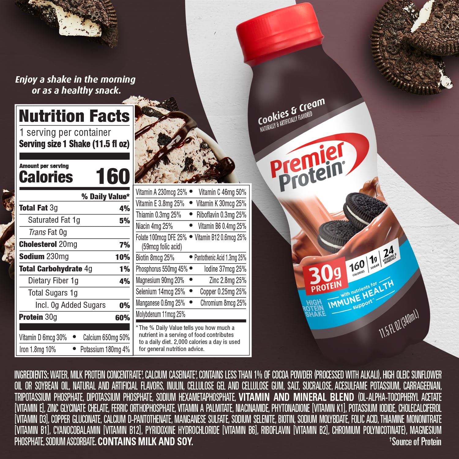 Premier Protein Shake, Cookies & Cream, 30g Protein, 1g Sugar, 24 Vitamins & Minerals Premier Protein Au supplements