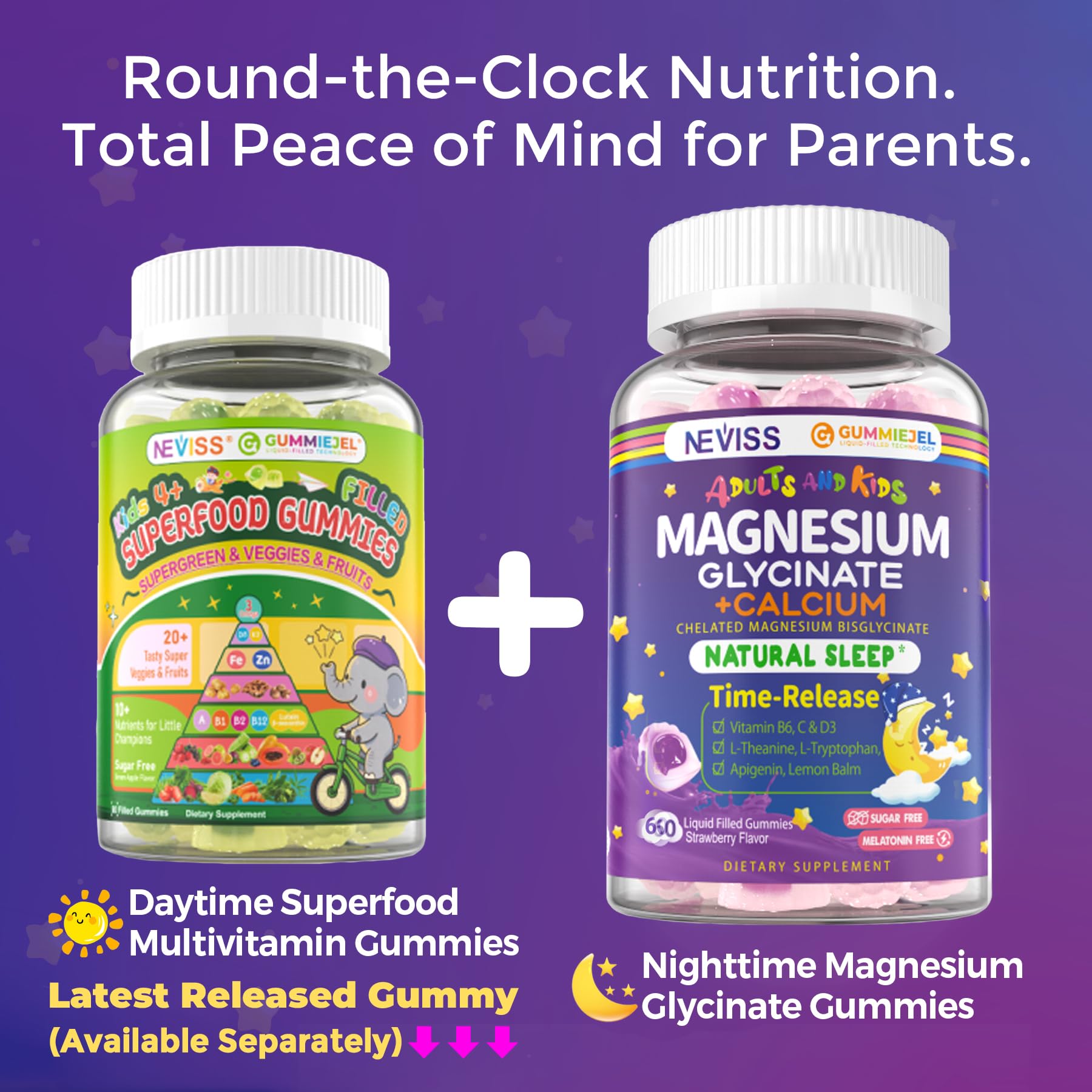 Neviss Magnesium Glycinate + Calcium Filled Gummies for Adults and Kids 4+, Kids Sleep Gummies Melatonin Free, Sugar Free Magnesium Supplement with B6 D3, L-Theanine for Zzz & Relax, Brain,Bone,Muscle NEVISS Au supplements