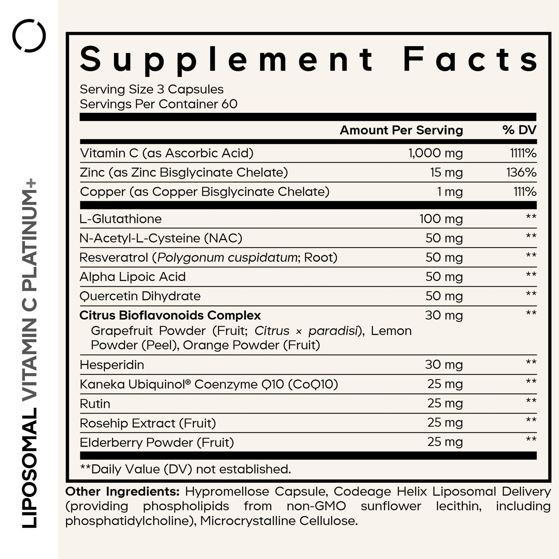 Codeage Liposomal Vitamin C+ Platinum - 1000 Mg Vitamin C Vitamins, Glutathione, NAC (N Acetyl Cysteine), Resveratrol, CoQ10, Rutin, Elderberry, Quercetin, Rosehip, Citrus Bioflavonoids - 180 Capsules Codeage Au supplements