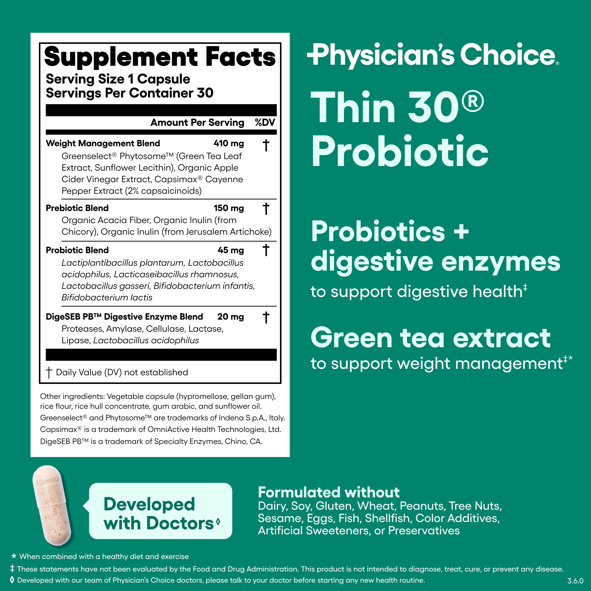 Physician's CHOICE Probiotics for Weight Management & Bloating - 6 Probiotic Strains - Prebiotics - Key ingredient Cayenne - Supports Gut Health - Weight Management for Women & Men - Green Tea - 30 CT Physician's CHOICE Au supplements