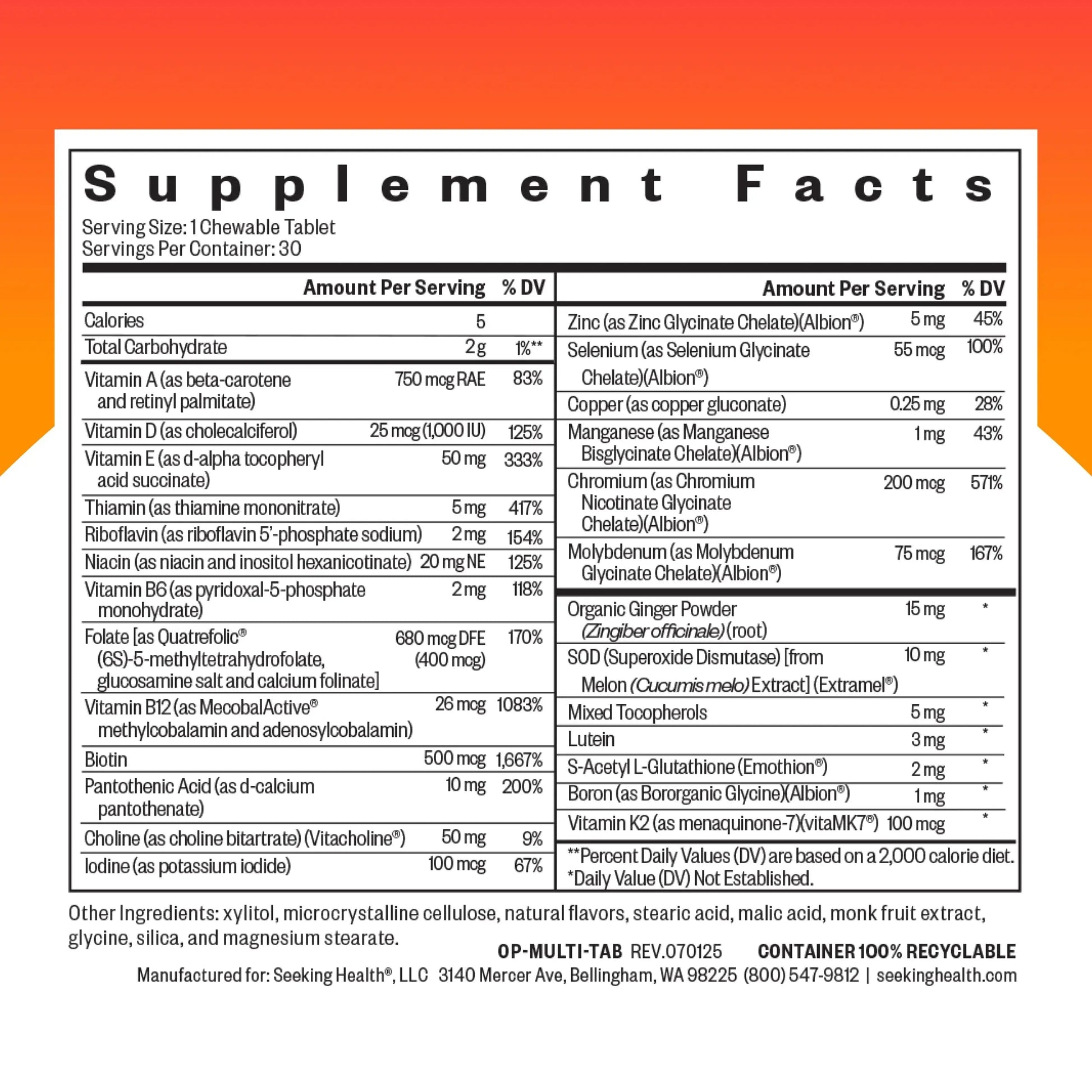 Seeking Health Optimal Multivitamin Chewable - Immune Support Supplement with L-5-MTHF, Vitamin B12 & Vitamin D3 - Multivitamin with Antioxidant Ingredients Seeking Health Au supplements