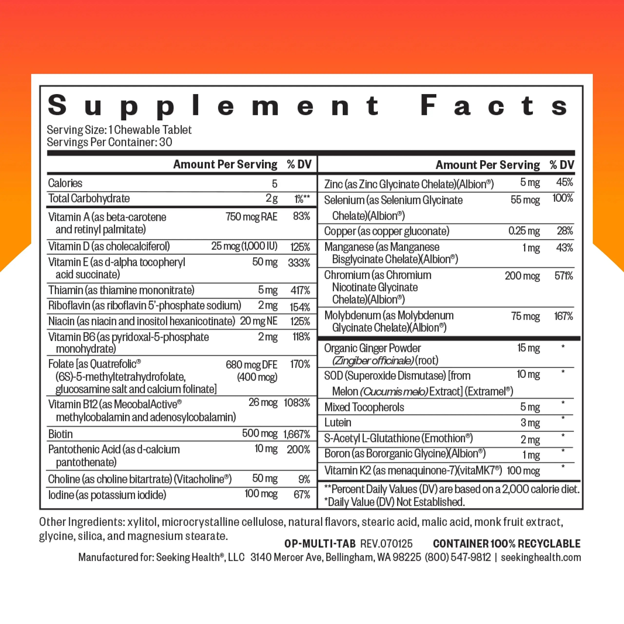 Seeking Health Optimal Multivitamin Chewable - Immune Support Supplement with L-5-MTHF, Vitamin B12 & Vitamin D3 - Multivitamin with Antioxidant Ingredients Seeking Health Au supplements