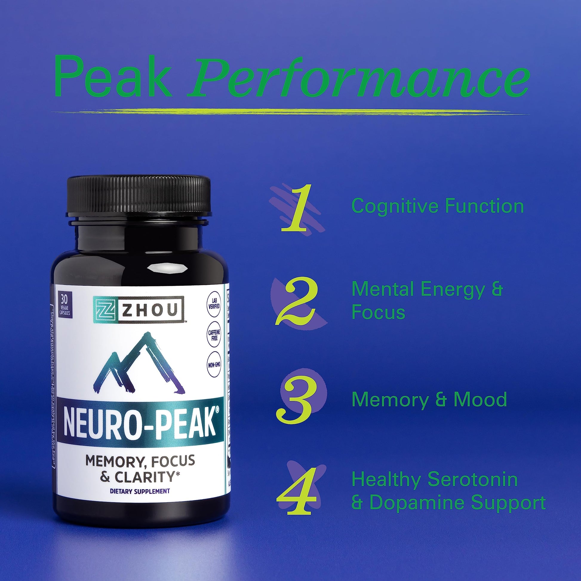 Zhou Neuro Peak Brain Support Supplement | Memory, Focus & Clarity Formula | DMAE ZhouNutrition Au supplements