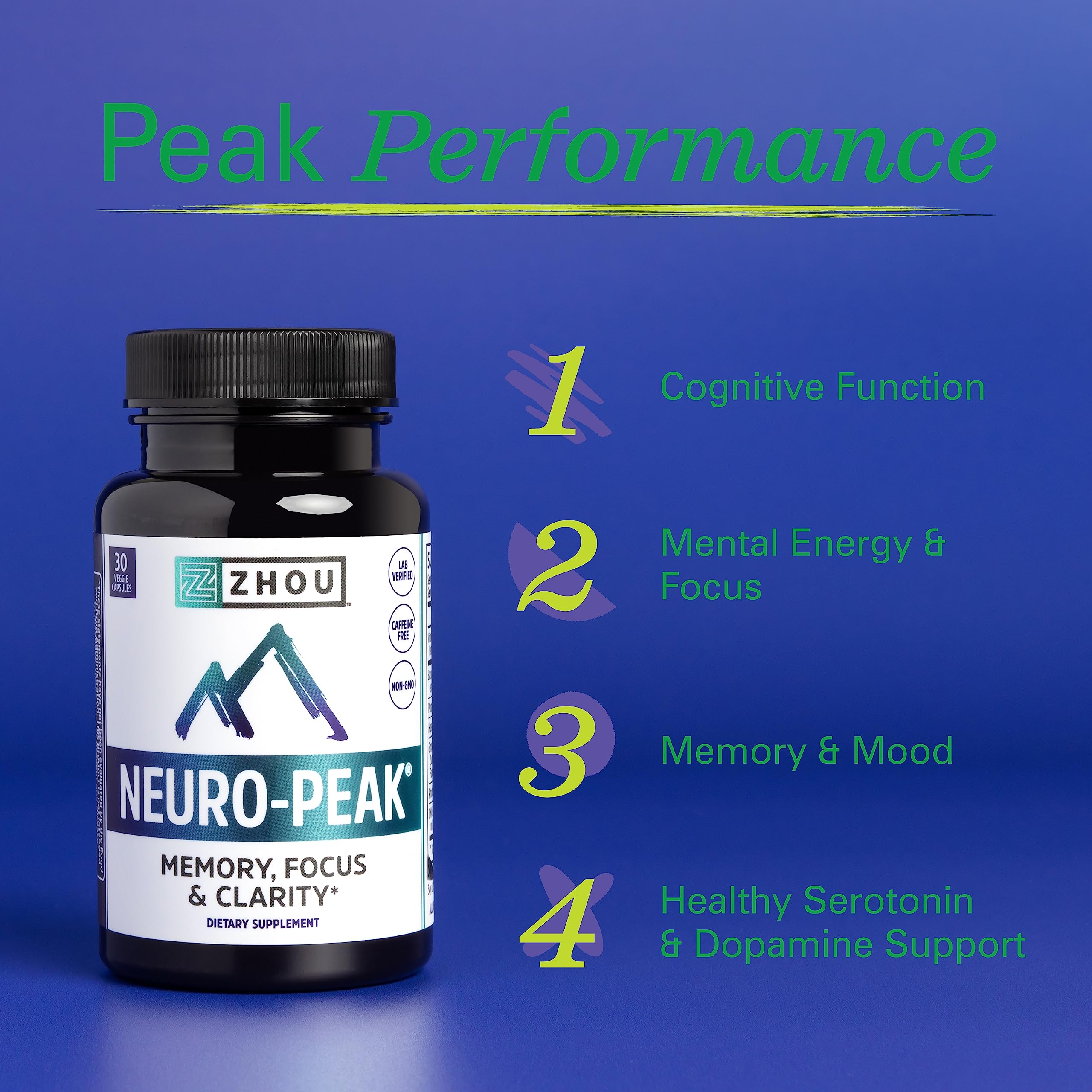 Zhou Neuro-Peak - Brain Supplements for Memory and Focus, Nootropic for Men & Women, Brain Support Pill for Adults, Brain Vitamins - 30 Veggie Capsules (Pack of 1) ZHOU Au supplements