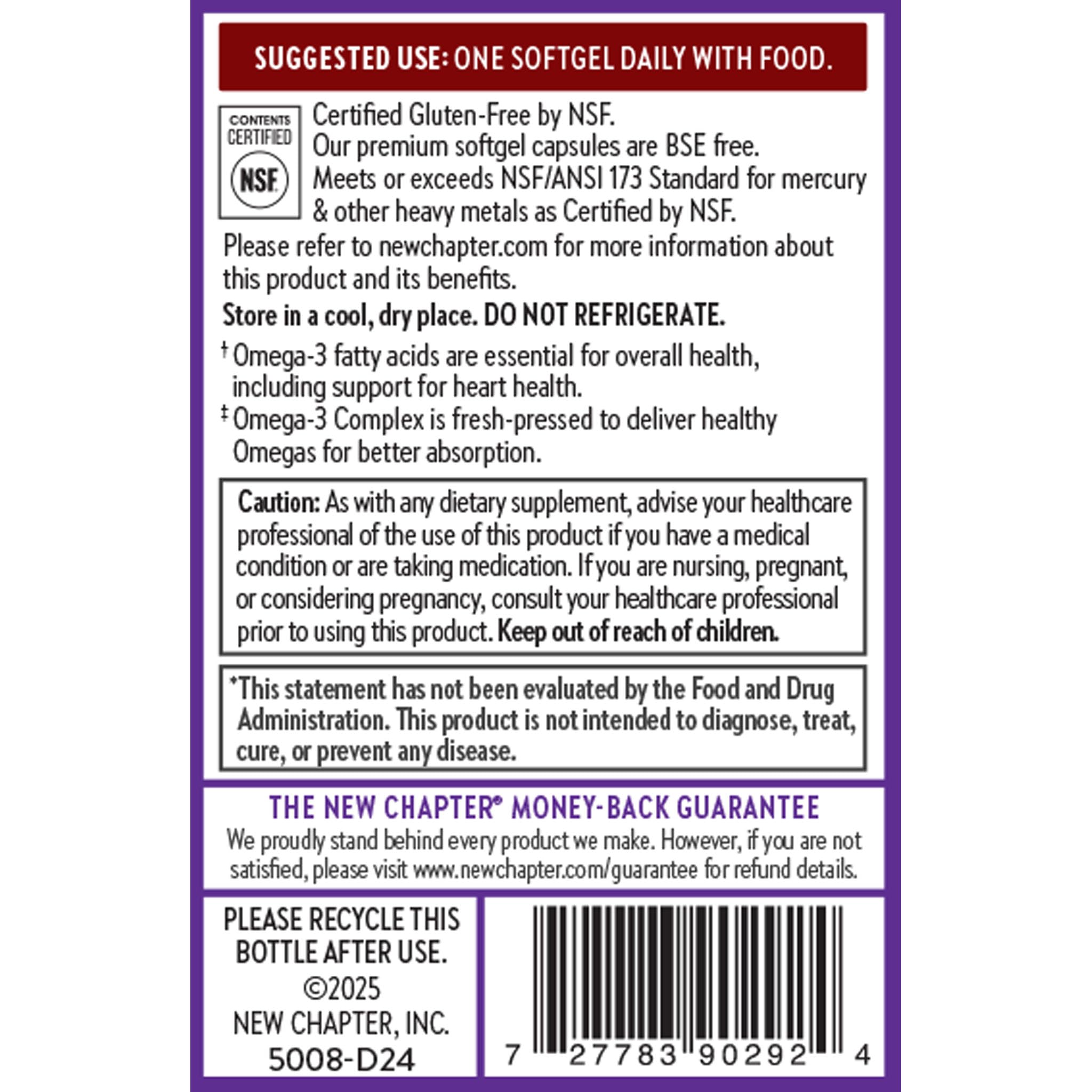 New Chapter Omega-3 Complex, 1000mg Softgels, Fish Oil Supplement Wild Alaskan Salmon for Heart, Brain, Eye, Joint & Skin Health Support - 30 Count New Chapter Au supplements