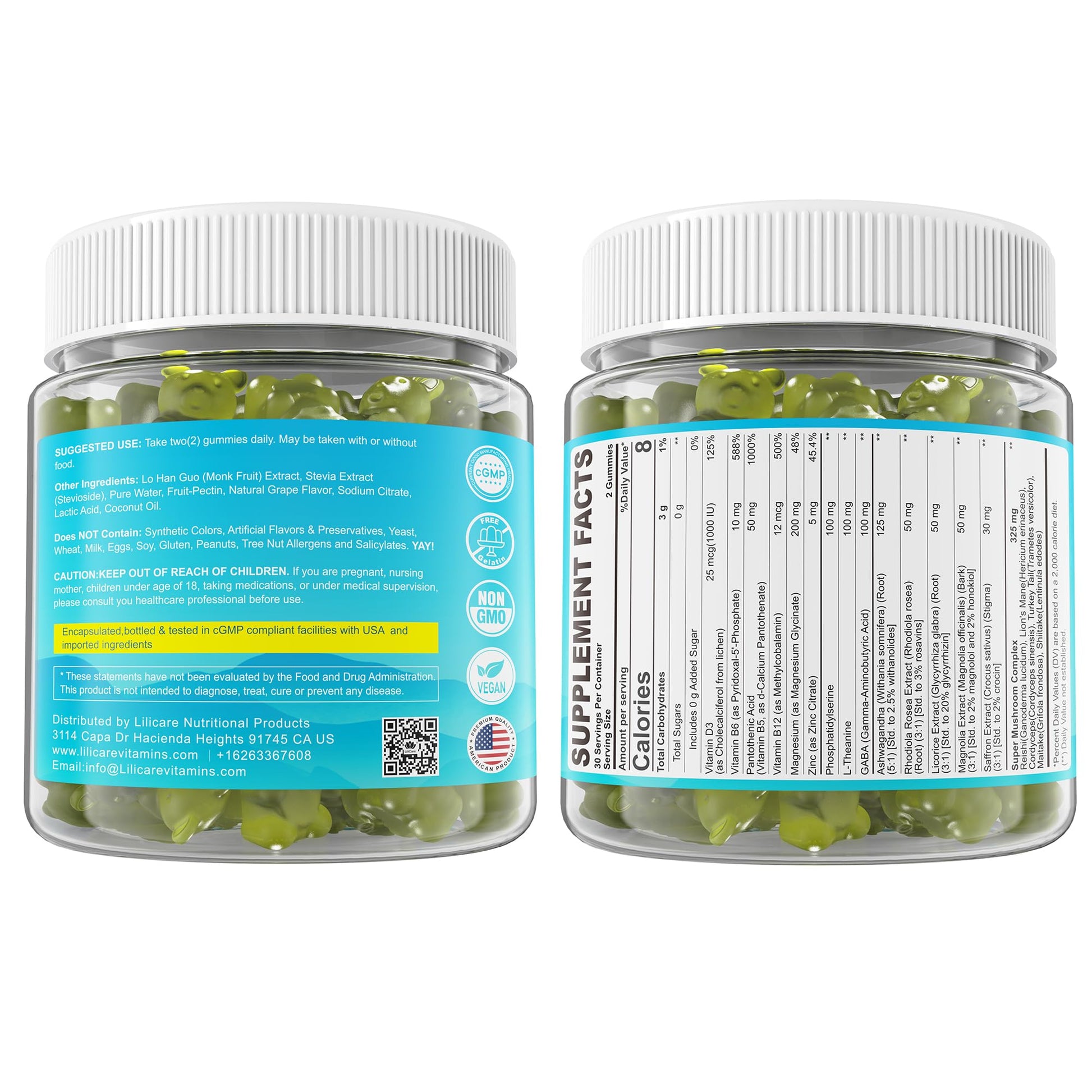 Cortisol Gummies for Women & Men, Sugar Free Cortisol Reducer Supplements w/ Magnesium, Ashwagandha, Mushroom, L-theanine, Rhodiola, Vitamin B6 B12 for Cortisol Detox, Relax, Sleep Support 2 Pack LILICARE Au supplements
