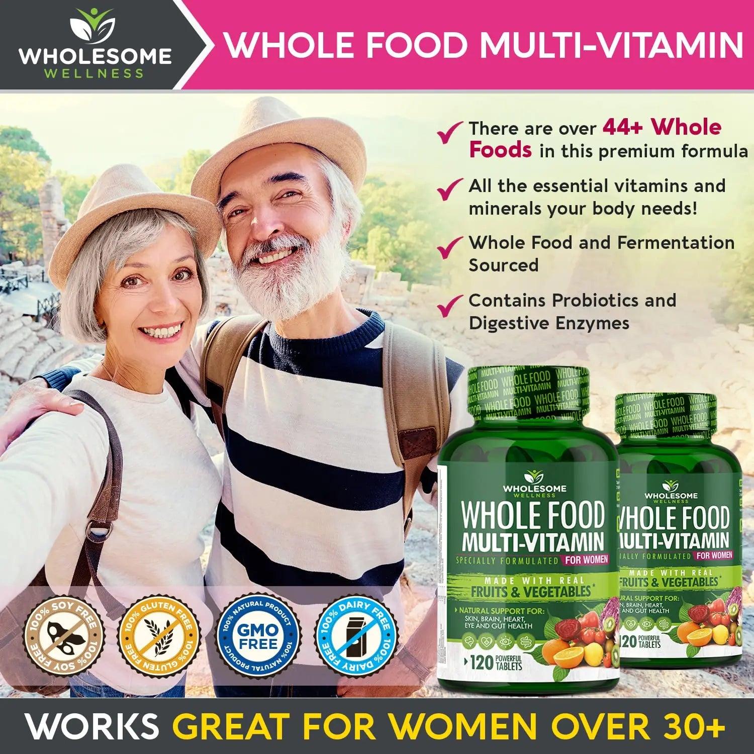 Wholesome Wellness Whole Food Multivitamin for Women - Natural Multi Vitamins, Minerals, Organic Extracts - 120 Tablets Wholesome Wellness Au supplements