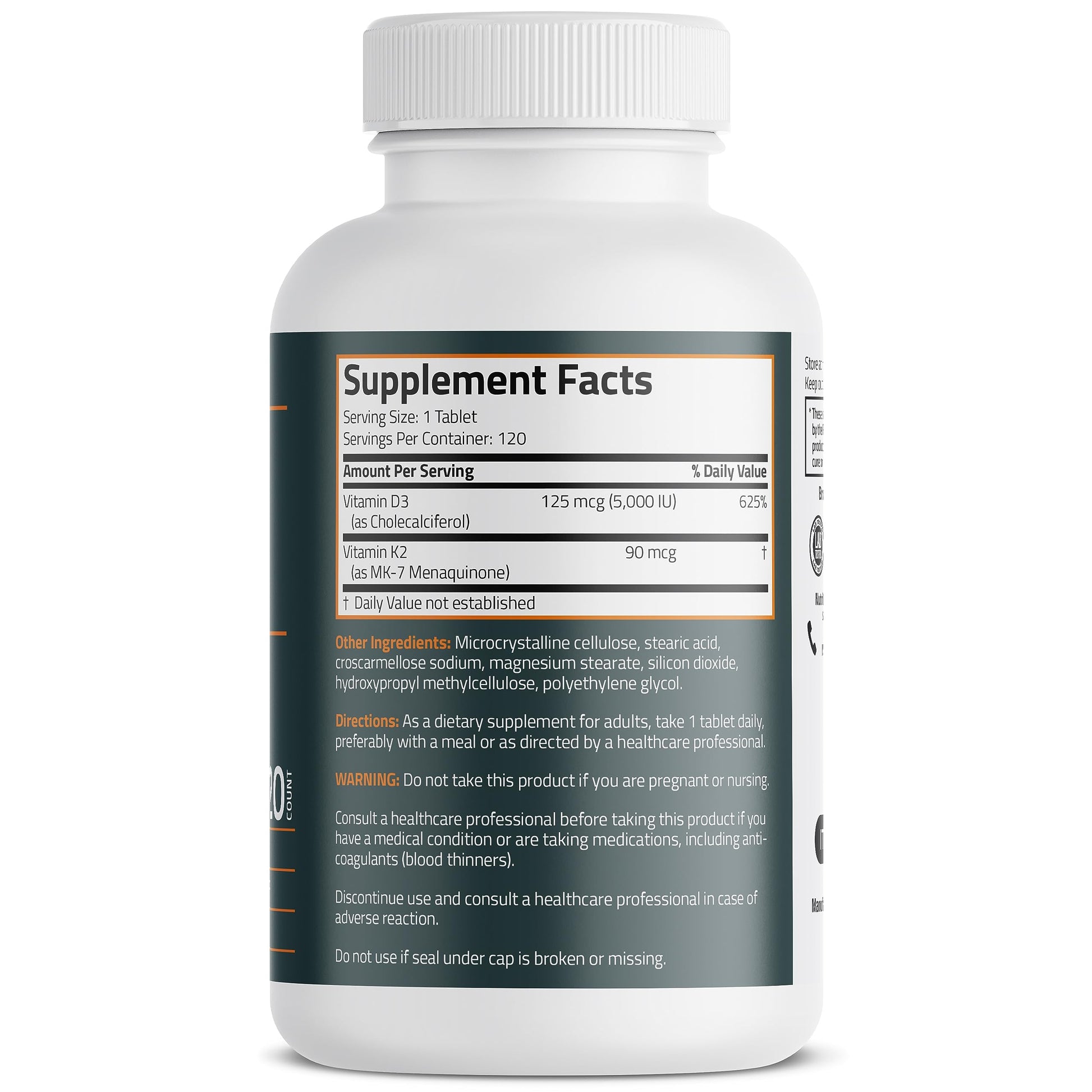Bronson Basics Vitamin K2 D3 (MK7) Supplement Non-GMO Formula 5000IU (125 mcg) Bronson Au supplements