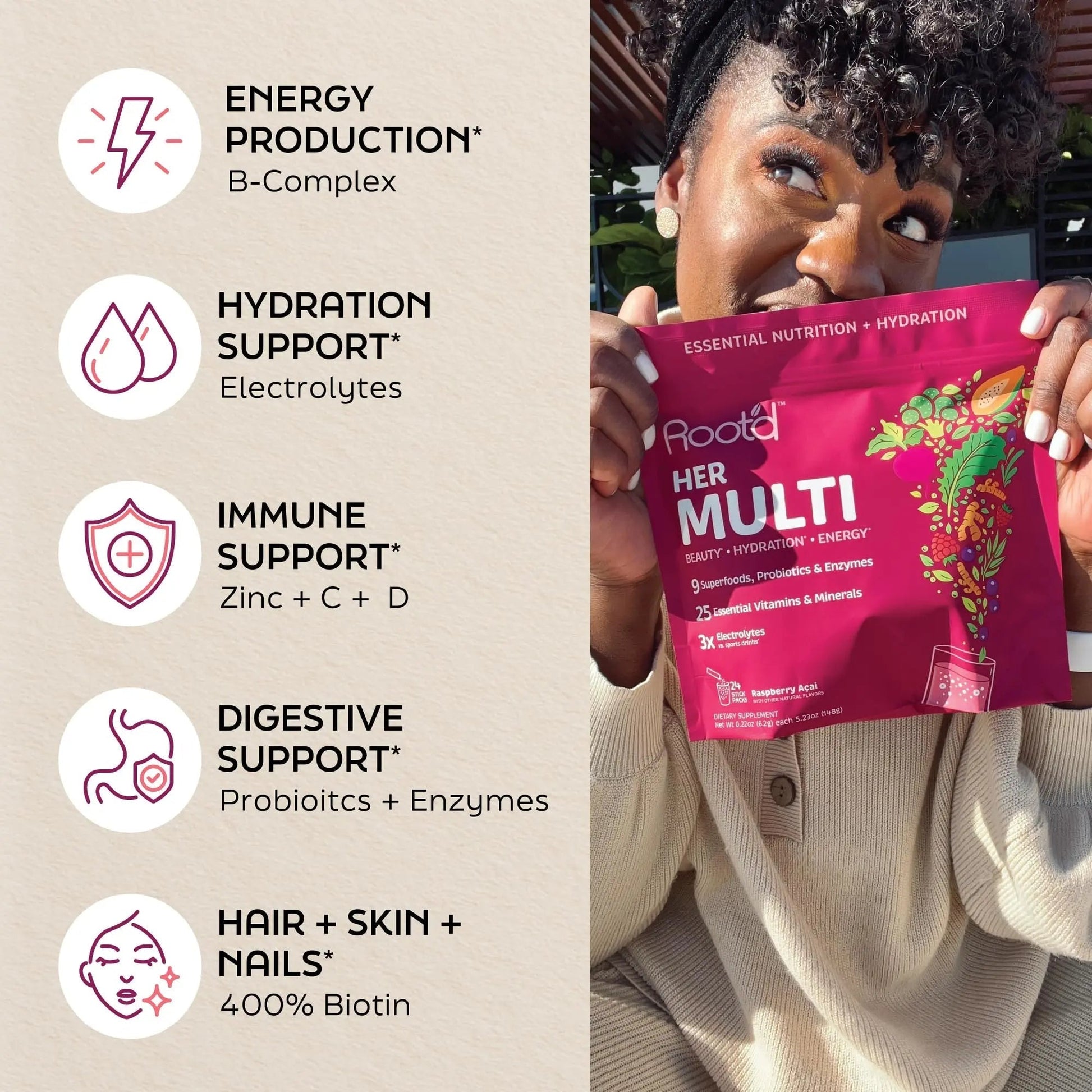 Root'd Multivitamin Powder for Women - 25 Vitamins & Minerals with 3X Electrolytes, 9 Organic Superfoods, Probiotics & Enzymes Root'd Au supplements