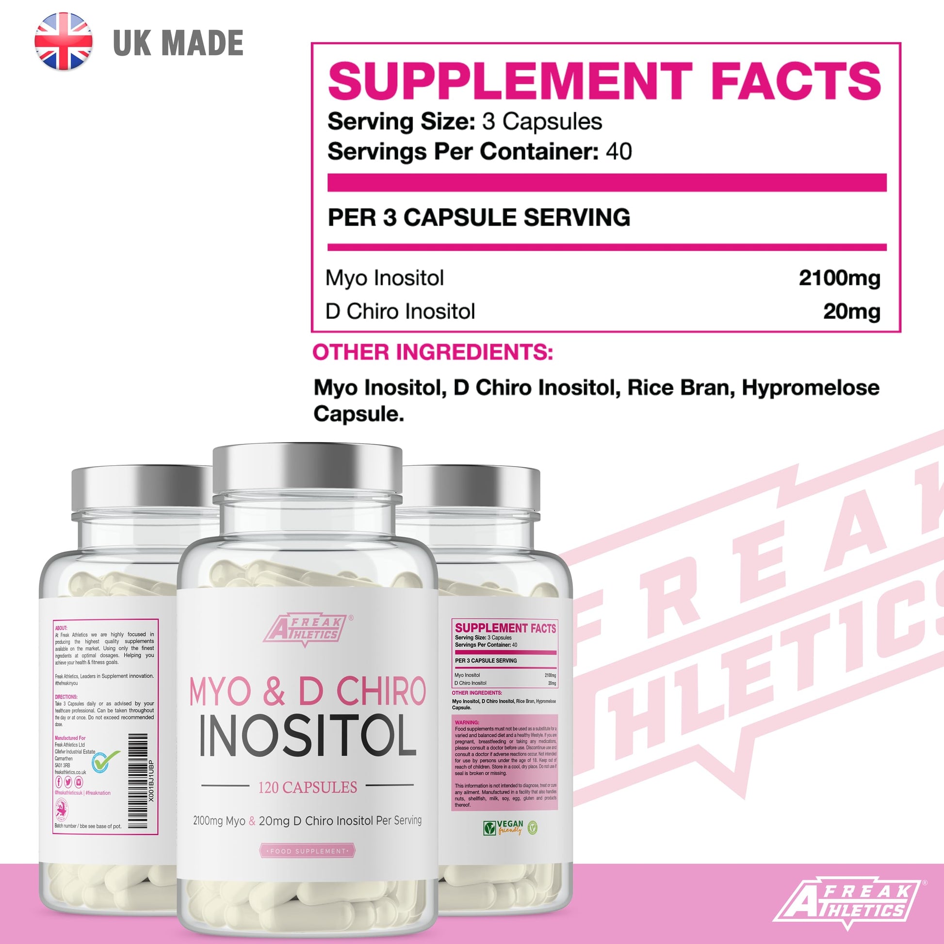 Myo-Inositol & D Chiro Inositol - Supports Women with PCOS -120 Capsules - Promotes Freak Athletics Au supplements