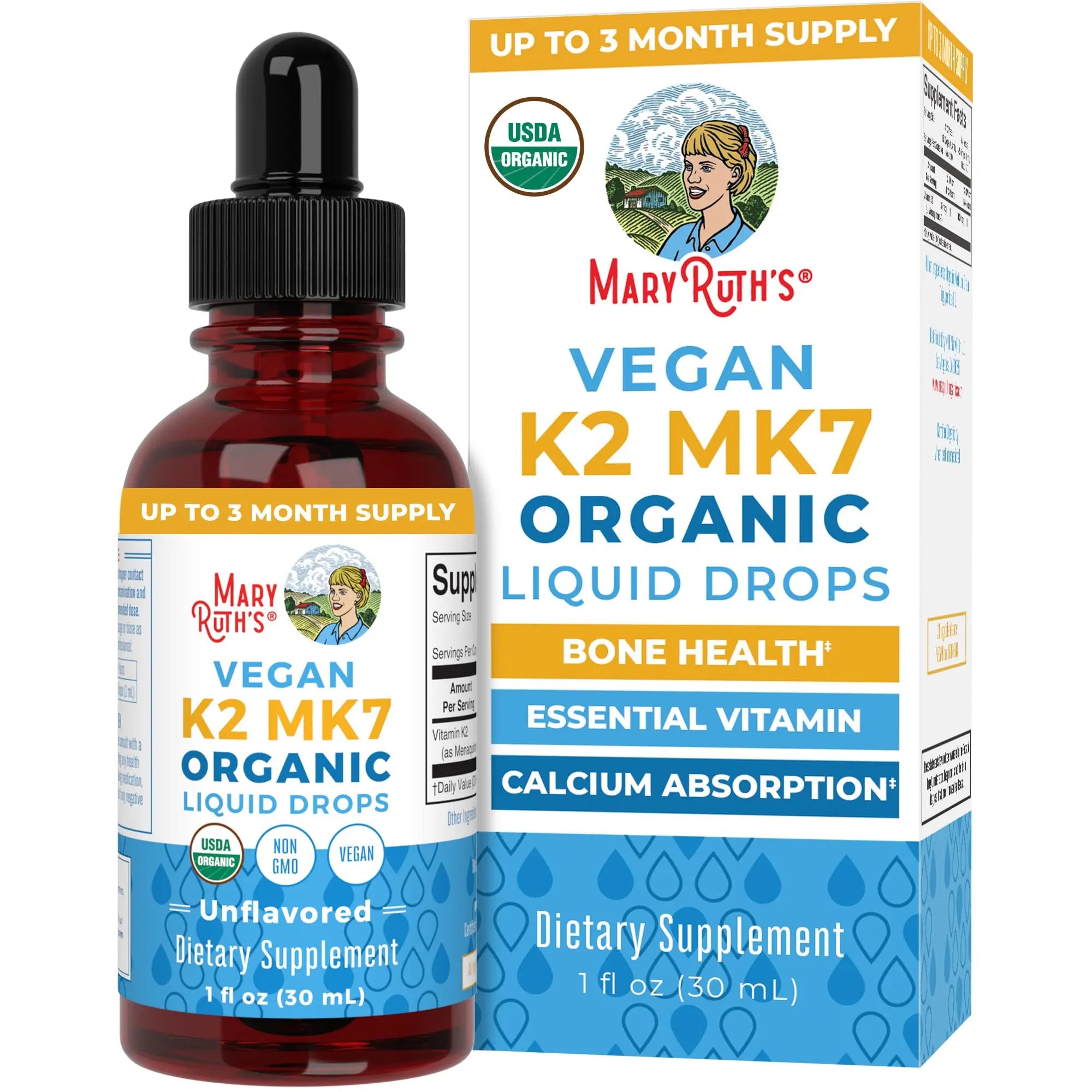MaryRuth’s USDA Organic Vitamin K2 MK7 Liquid Drops for Adults & Kids | Sourced from Natto | Menaquinone- 7 | Vegan K2 Vitamin for Bone Health & Calcium Absorption | 1oz | Up to 90 Servings MARYRUTH'S Au supplements