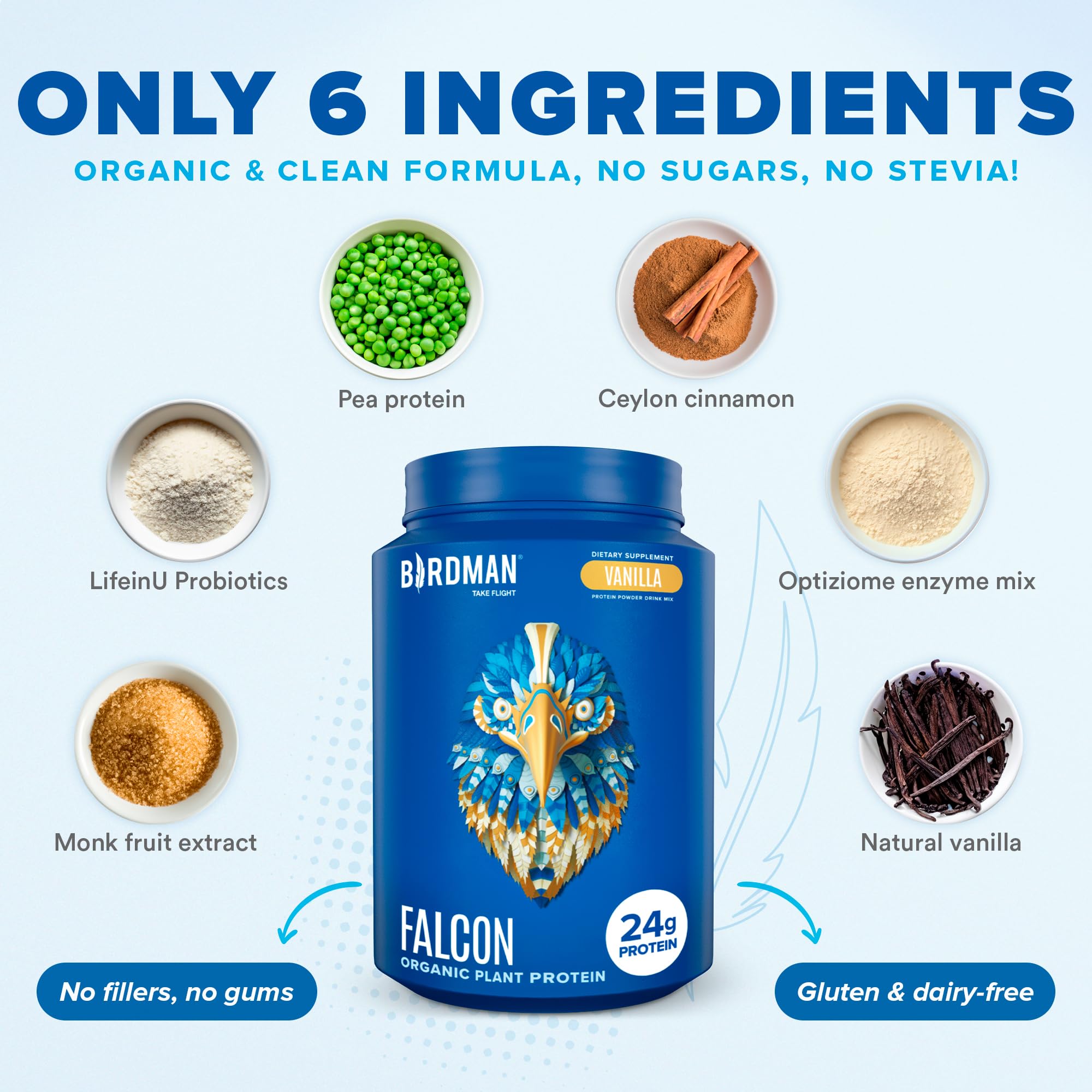 BIRDMAN Falcon Vegan Protein Powder Organic, Stevia & Sugar Free, Plant Based Protein BIRDMAN Au supplements