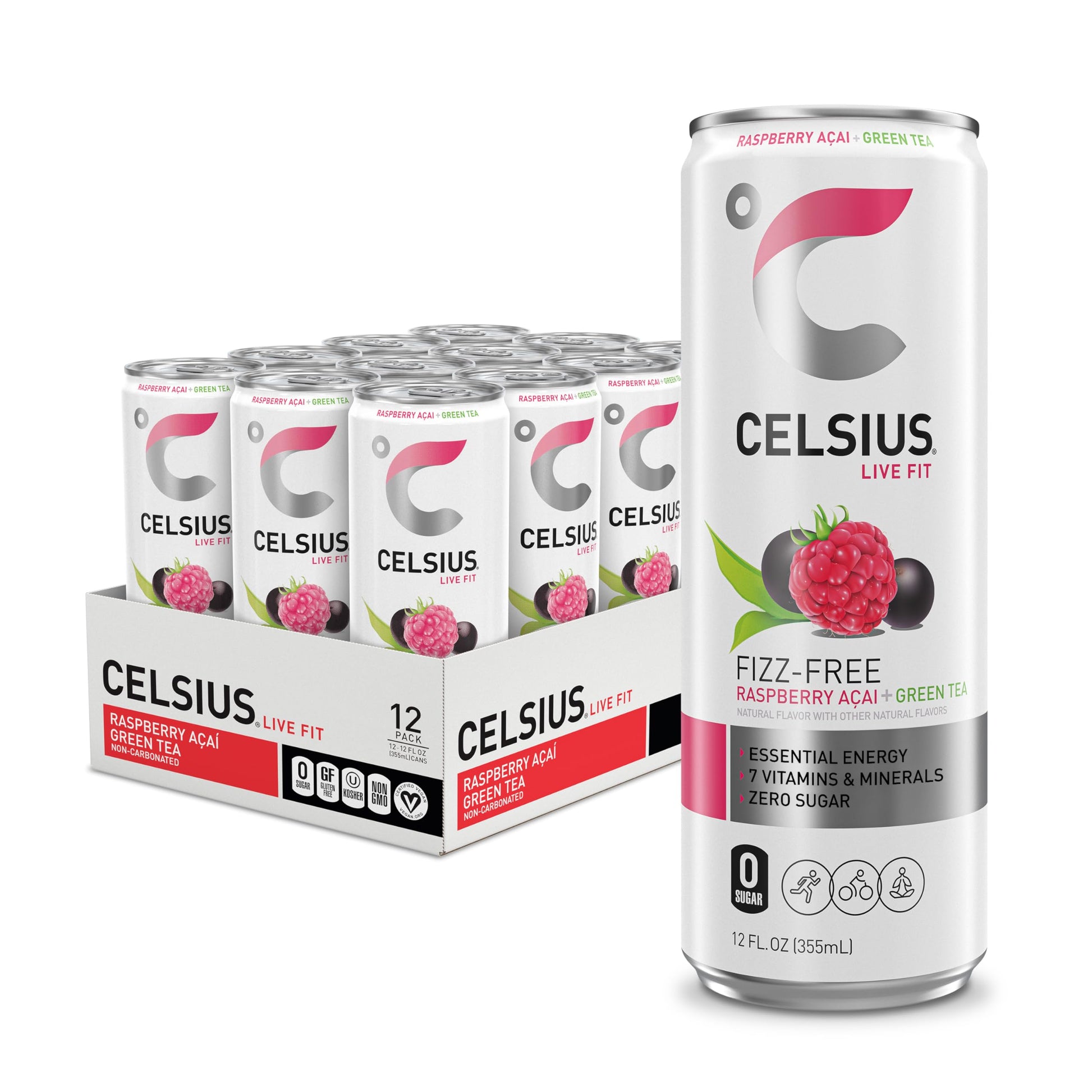 CELSIUS Raspberry Acai Green Tea, Functional Essential Energy Drink 12 Fl Oz (Pack of 12) Packaging may vary CELSIUS Au supplements