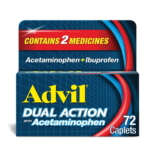 Advil Dual Action Coated Caplets with Acetaminophen, 250 Mg Ibuprofen and 500 Mg Acetaminophen Per Dose (2 Dose Equivalent) for 8 Hour Pain Relief - 72 Count AdvilAu supplements