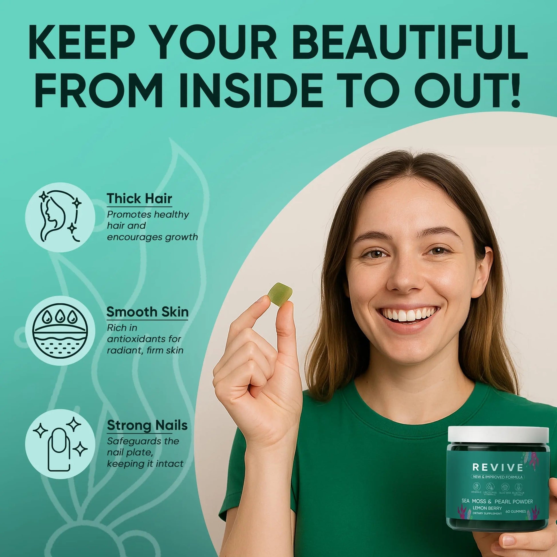 Neonomicon Balmbare Revive Gummies for Hair Loss - Sea Moss Gummies with Vitamin C, Vitamin E, Aloe Vera, Pearl Powder Supports Faster Hair Growth Neonomicon Au supplements