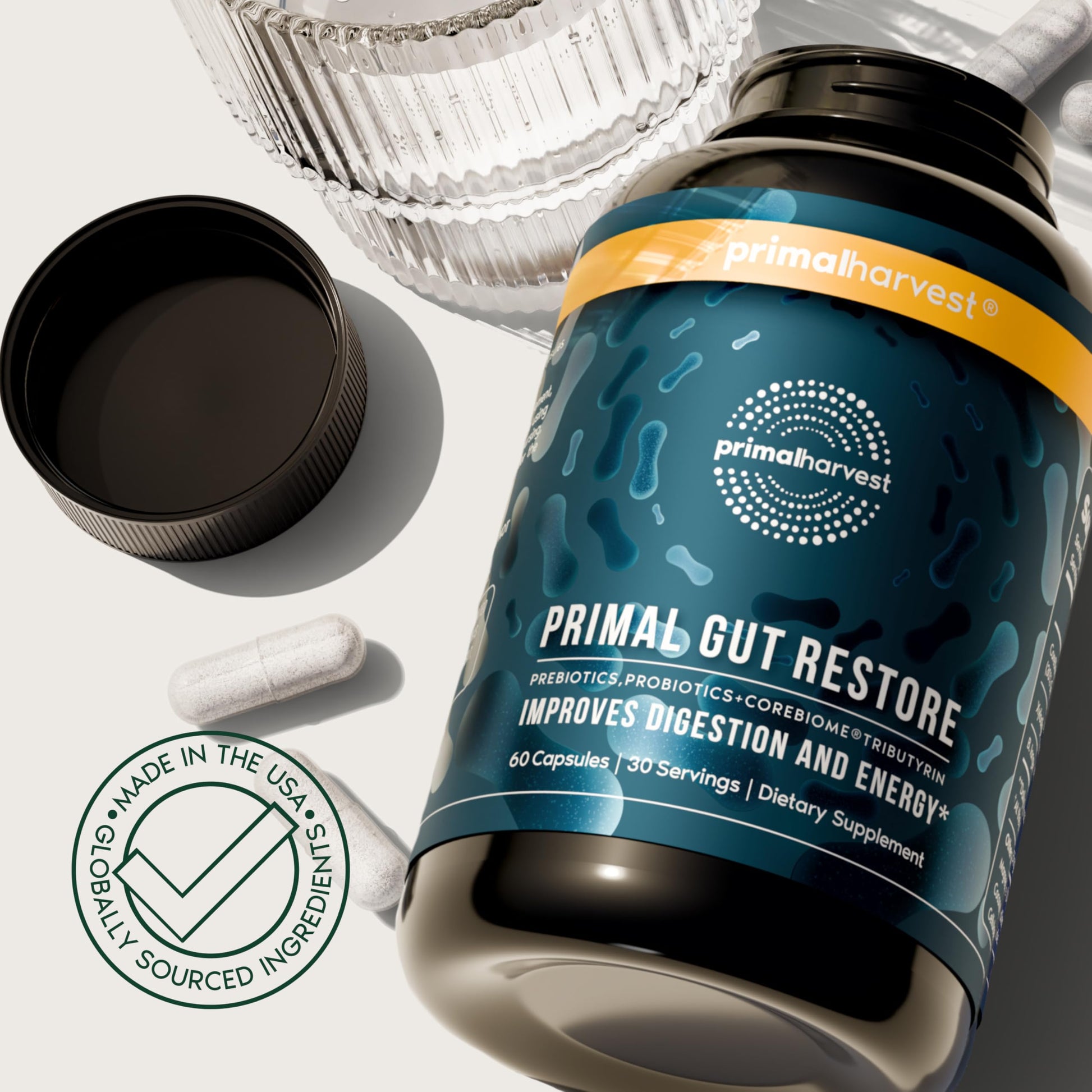 Primal Harvest 2 Pack, Restore for Gut Health, Primal Gut Restore w/POSTbiotics, PREbiotics and PRObiotics for Women and Men, 60 CT - Digestion, Colon Cleanse, Helps Leaky Gut Repair Primal Harvest Au supplements