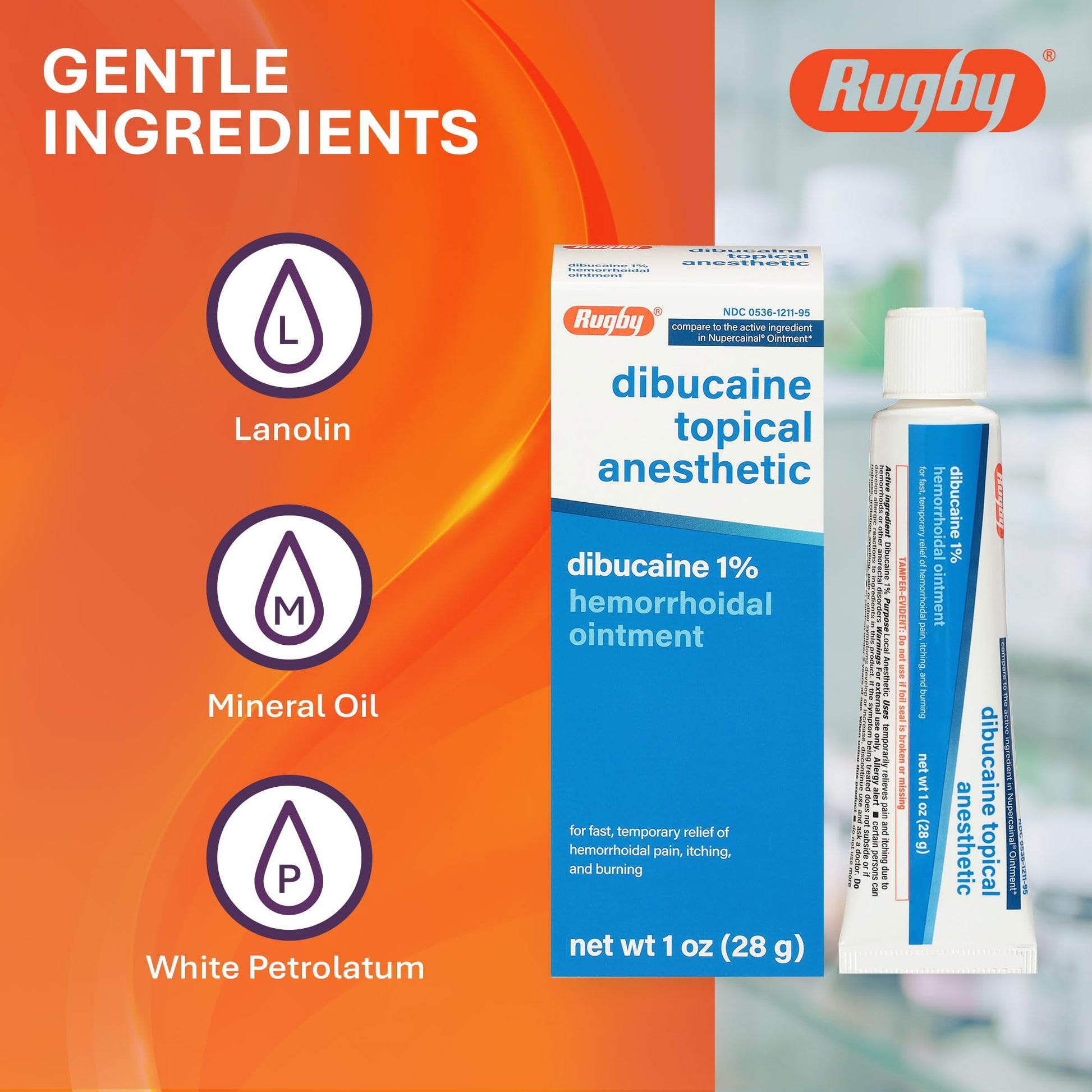 Rugby Dibucaine Topical Anesthetic 1% Hemorrhoid Ointment - Pain Relief Cream for Itching and Burning, Hemorrhoid Treatment, Anti Itch Cream 1 Oz (3 Pack) RUGBY LABORATORIES Au supplements