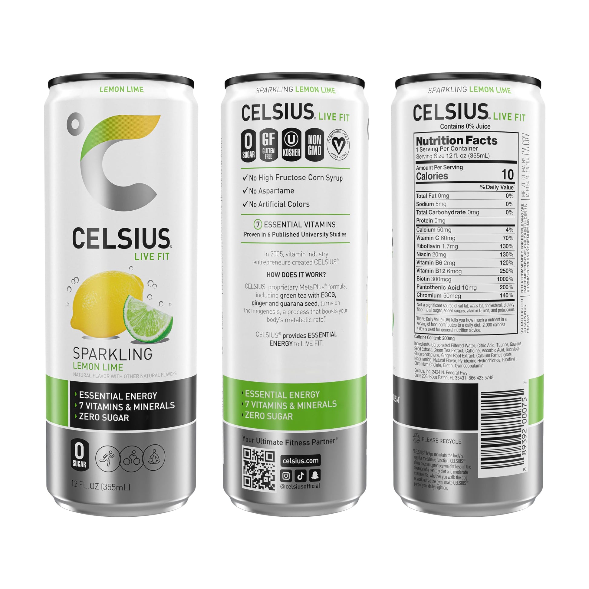CELSIUS Sparkling Lemon Lime, Functional Essential Energy Drink, 12 Fl Oz (Pack of 12) CELSIUS Au supplements