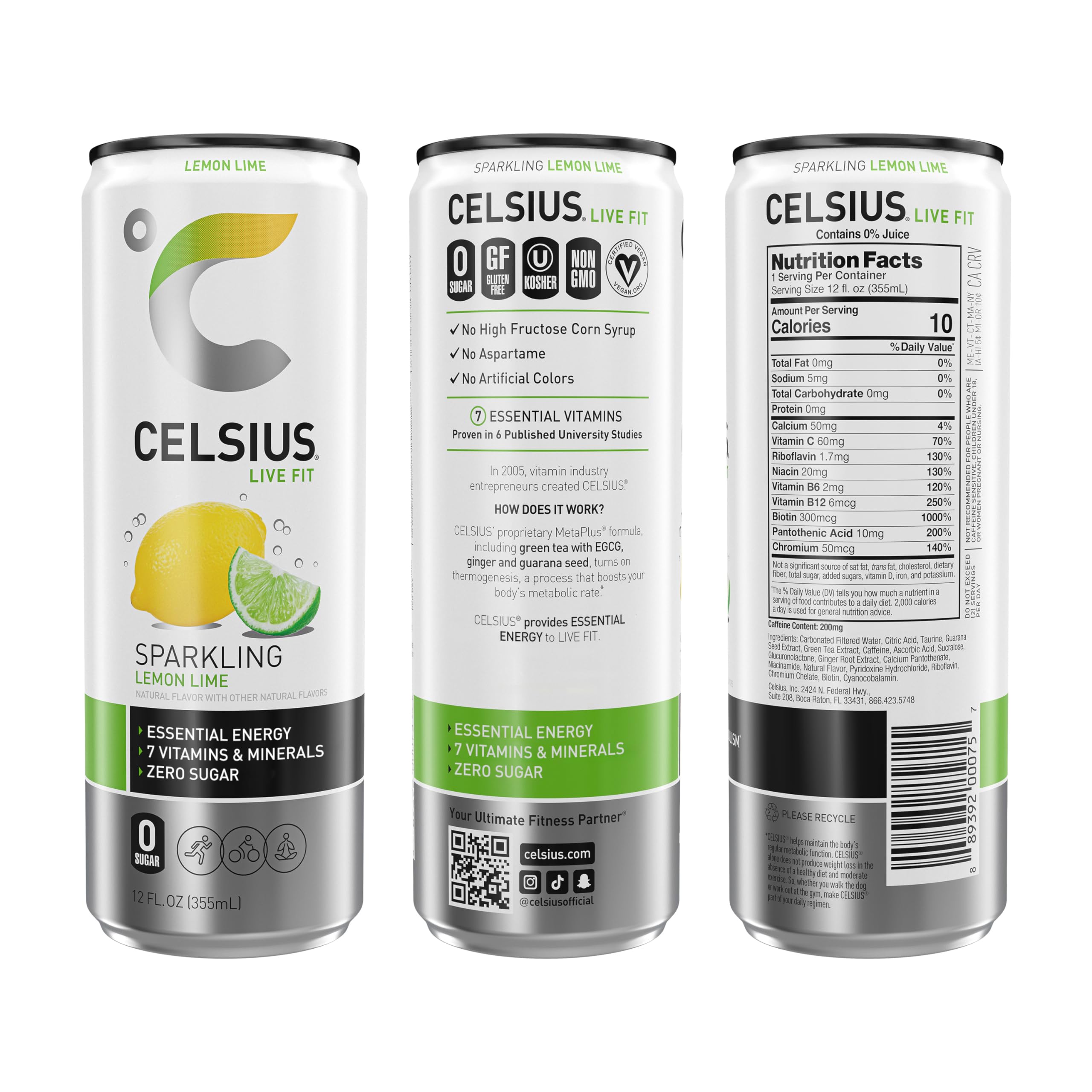 CELSIUS Sparkling Lemon Lime, Functional Essential Energy Drink, 12 Fl Oz (Pack of 12) CELSIUS Au supplements