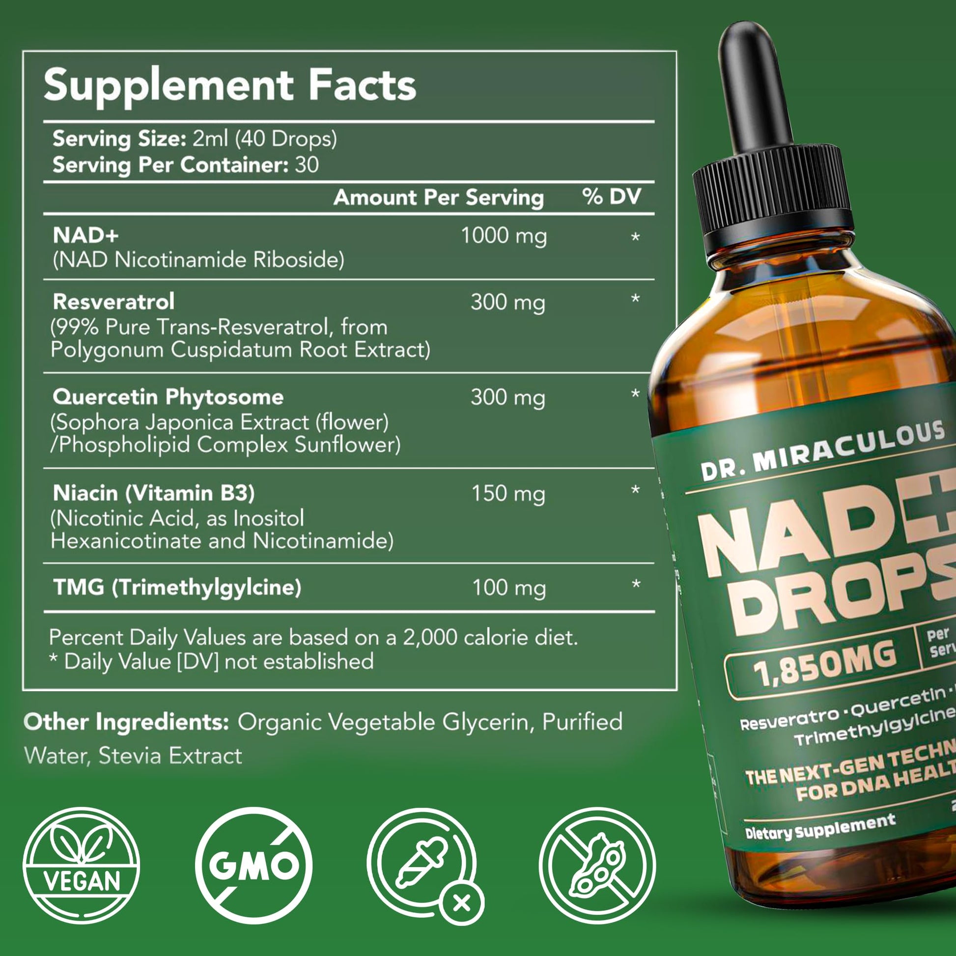 Dr. Miraculous Pure NAD+ Supplements 1850mg Liquid Drops for Women & Man | Nicotinamide Riboside Organic NAD Plus Boosting Supplement - Natural Lemon Flavor Dr. Miraculous Au supplements