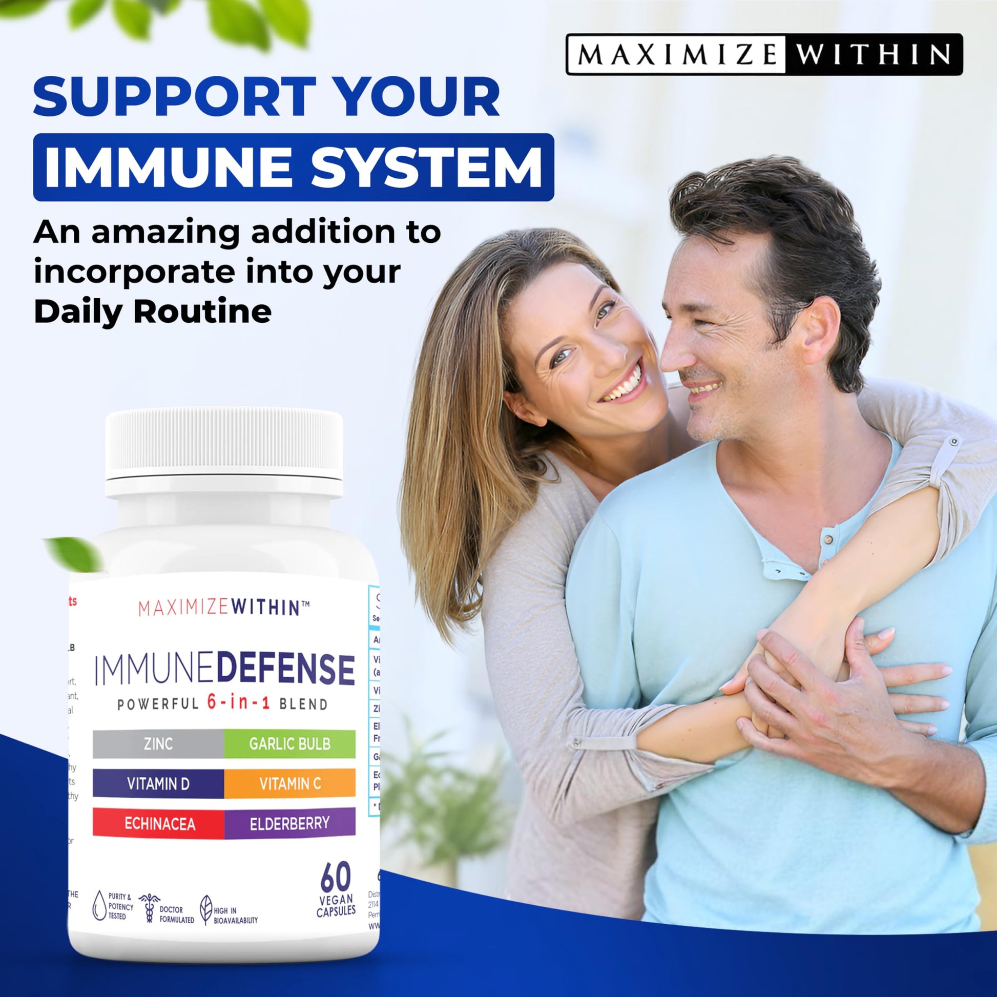 Maximum Slim Powerful 6-in-1 Immune Support Supplement with Zinc, Vitamin C, Elderberry, Vitamin D, Echinacea, & Garlic, 60 Count Maximum Slim Au supplements