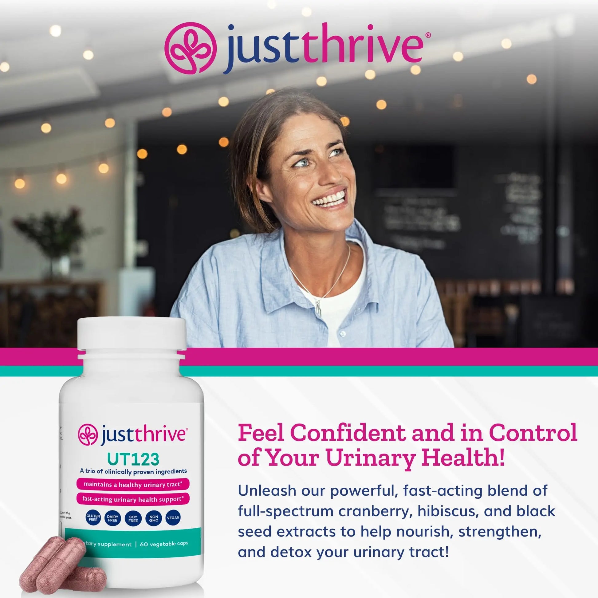 Just Thrive UT123 - Supports Urinary Tract Health for Women - Made with Cranberry, 60 Capsules Just Thrive Au supplements