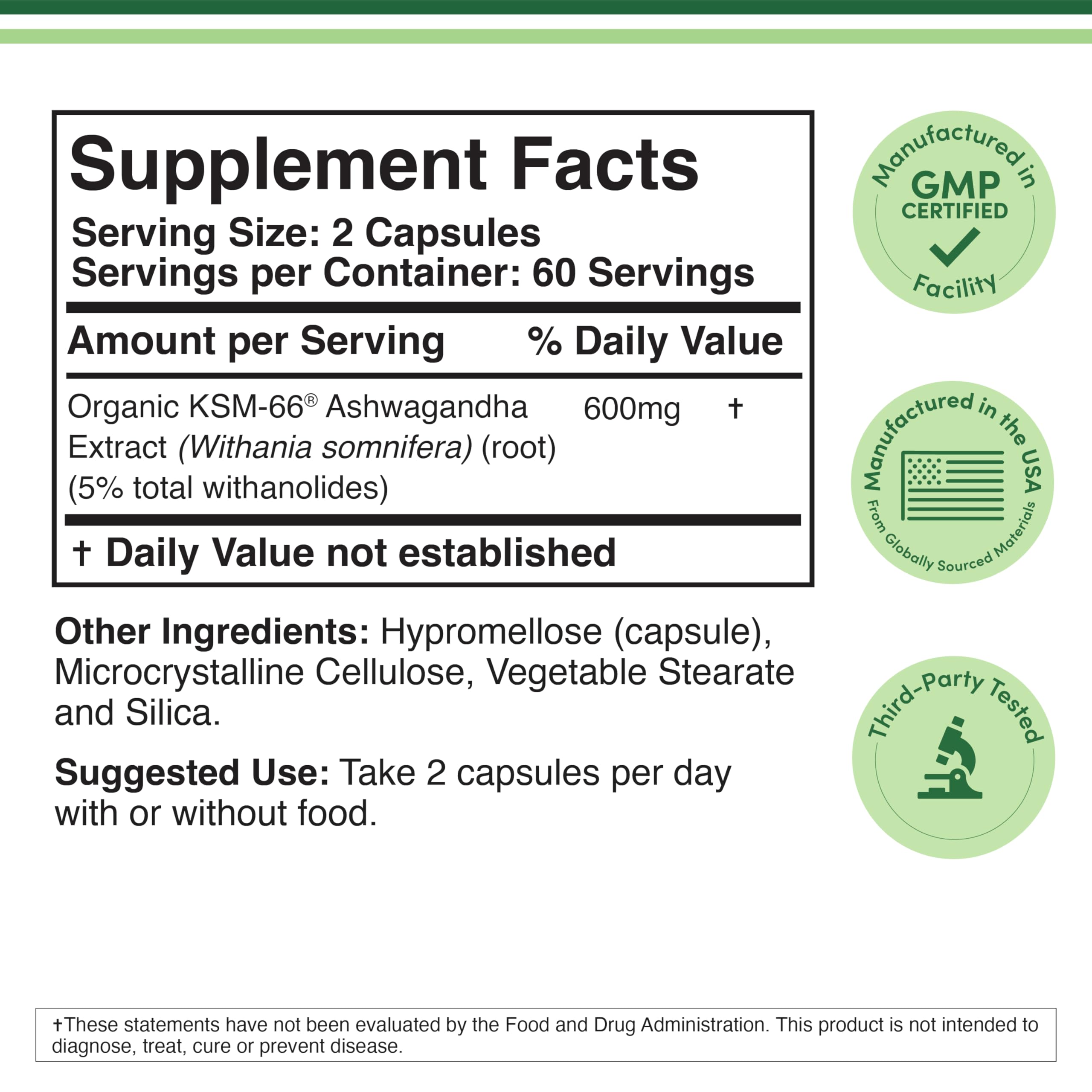 Double Wood Supplements Ashwagandha KSM 66 Organic and Clinically Studied Extract (600mg Per Serving, 120 Capsules, 60 Servings) Adaptogen Cortisol Manager for Women and Men Double Wood Supplements Au supplements