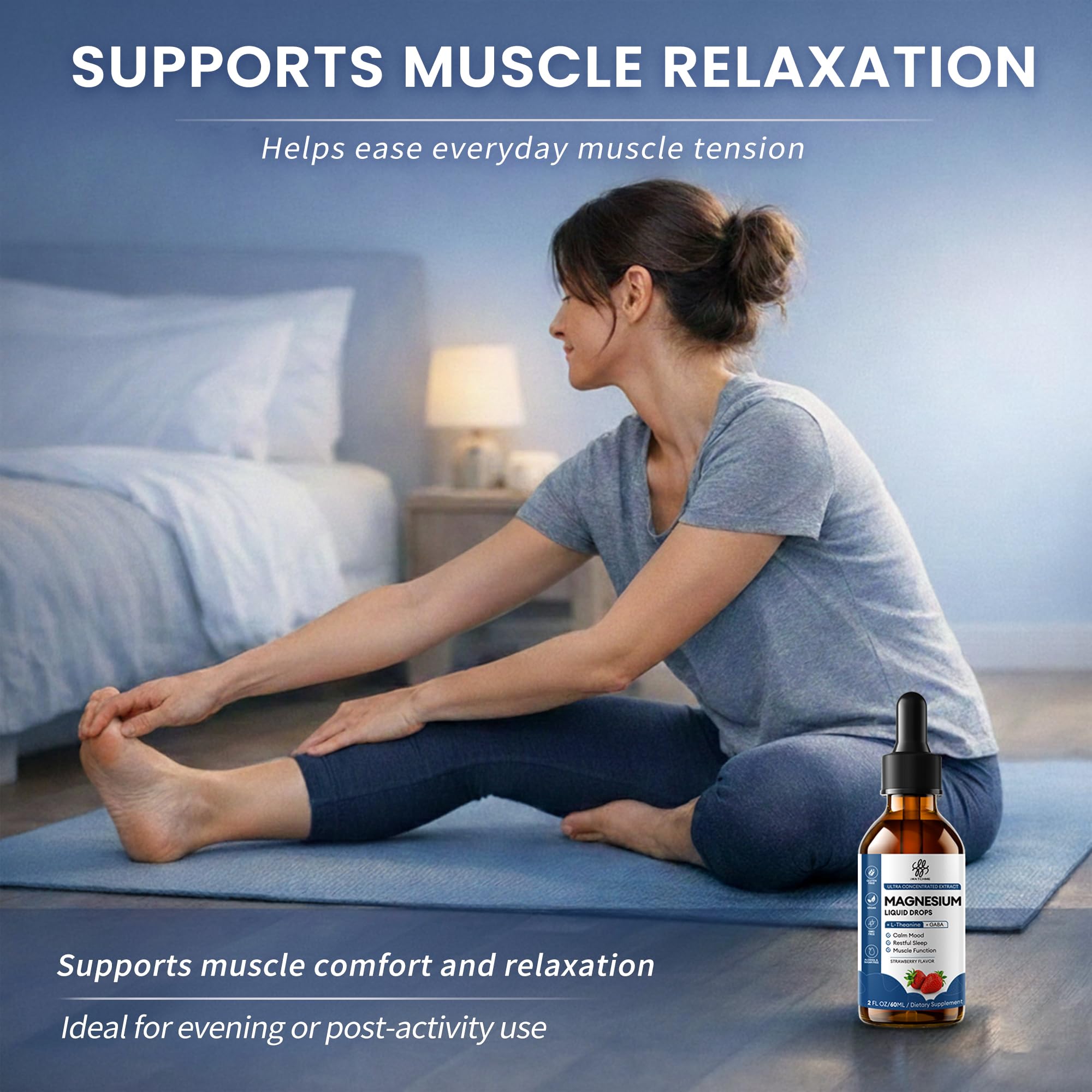 Liquid Magnesium Glycinate Drops for Nighttime Sleep & Calm Support, Triple Chelated Magnesium Complex with L-Theanine & GABA, Pre-Dissolved Liquid for Gentle Absorption, Strawberry Flavor, 2 Fl Oz iMATCHME Au supplements
