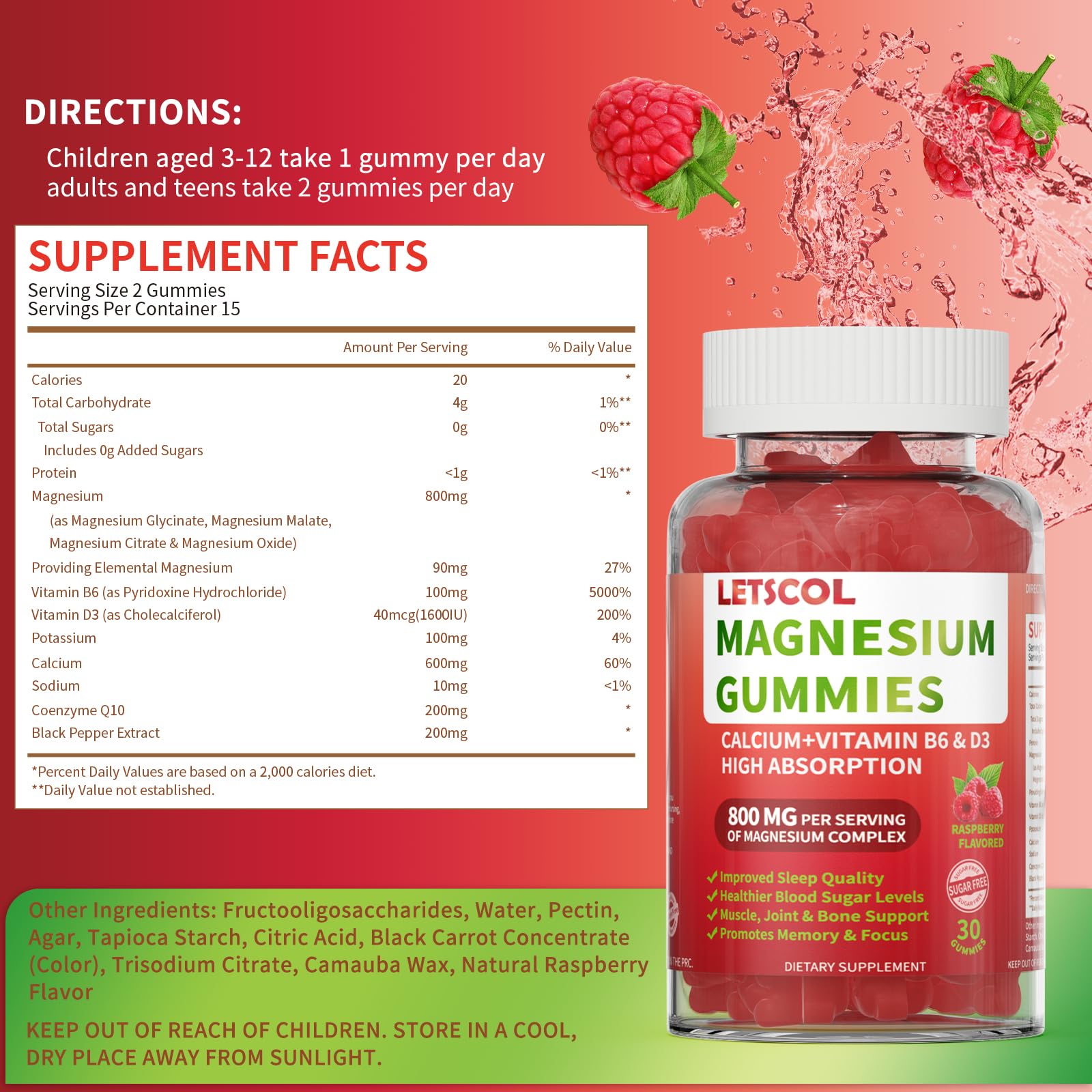 LETSCOL Magnesium Glycinate Gummies 800mg Per Serving, Sugar Free Magnesium Supplement with Magnesium Malate, Calcium, Vitamin D3, B6, CoQ10 for Calm Support & Zzz for Adults Kids LETSCOL Au supplements