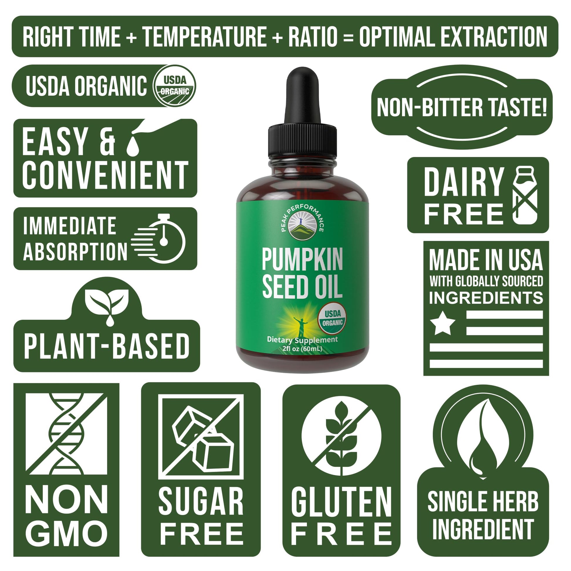 Pumpkin Seed Oil. USDA Organic Vegan Liquid Drops Extract for Women and Men. Supplement for Hair Growth, Skin Health, UT, Prostate Support. Zero Sugar, Gluten Free. Take Orally No Capsules Peak Performance Au supplements