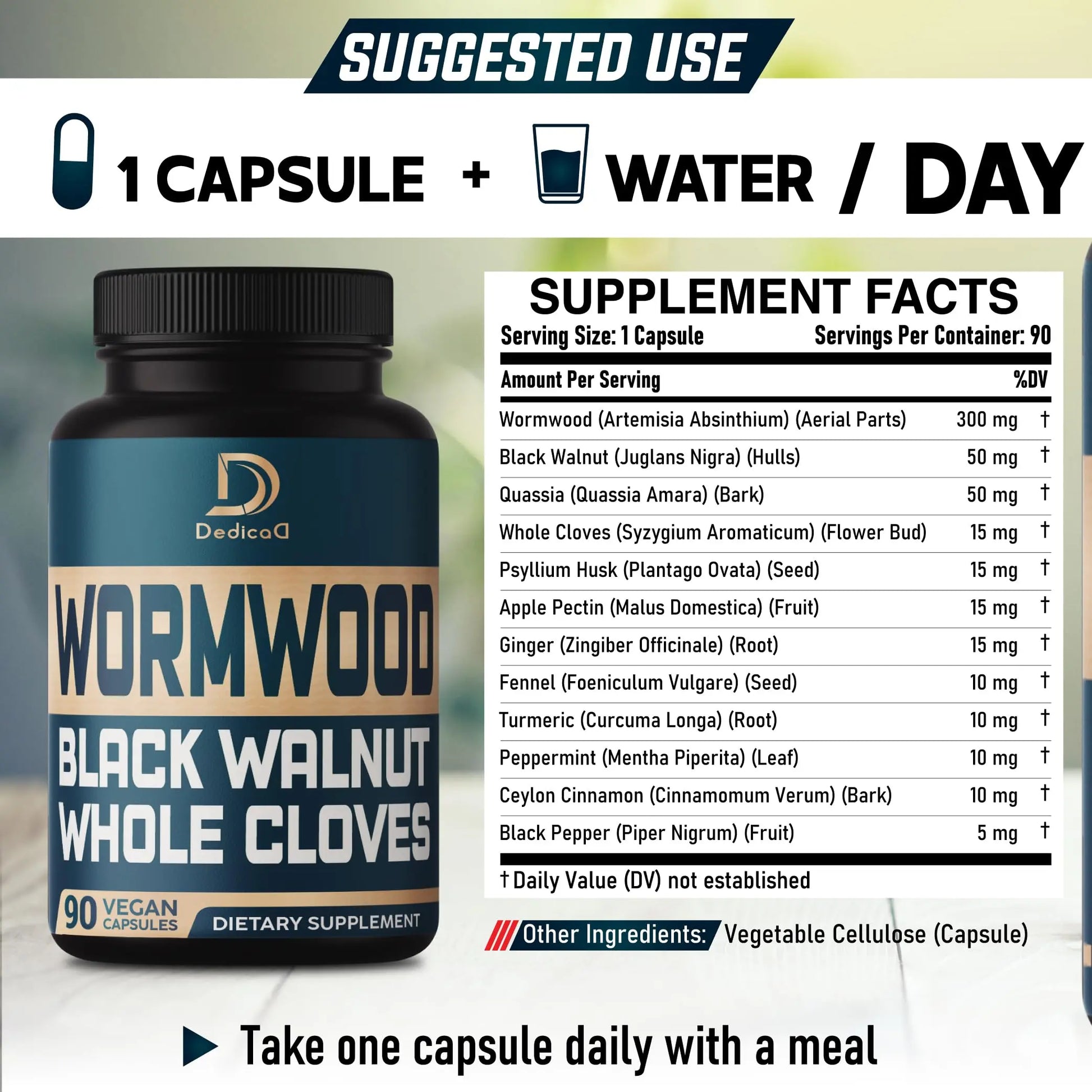DEDICAD 12in1 Wormwood Black Walnut Clove Capsules - Immune, and Mood Support - 3 Month Supply - 90 Vegan Capsules DEDICAD Au supplements