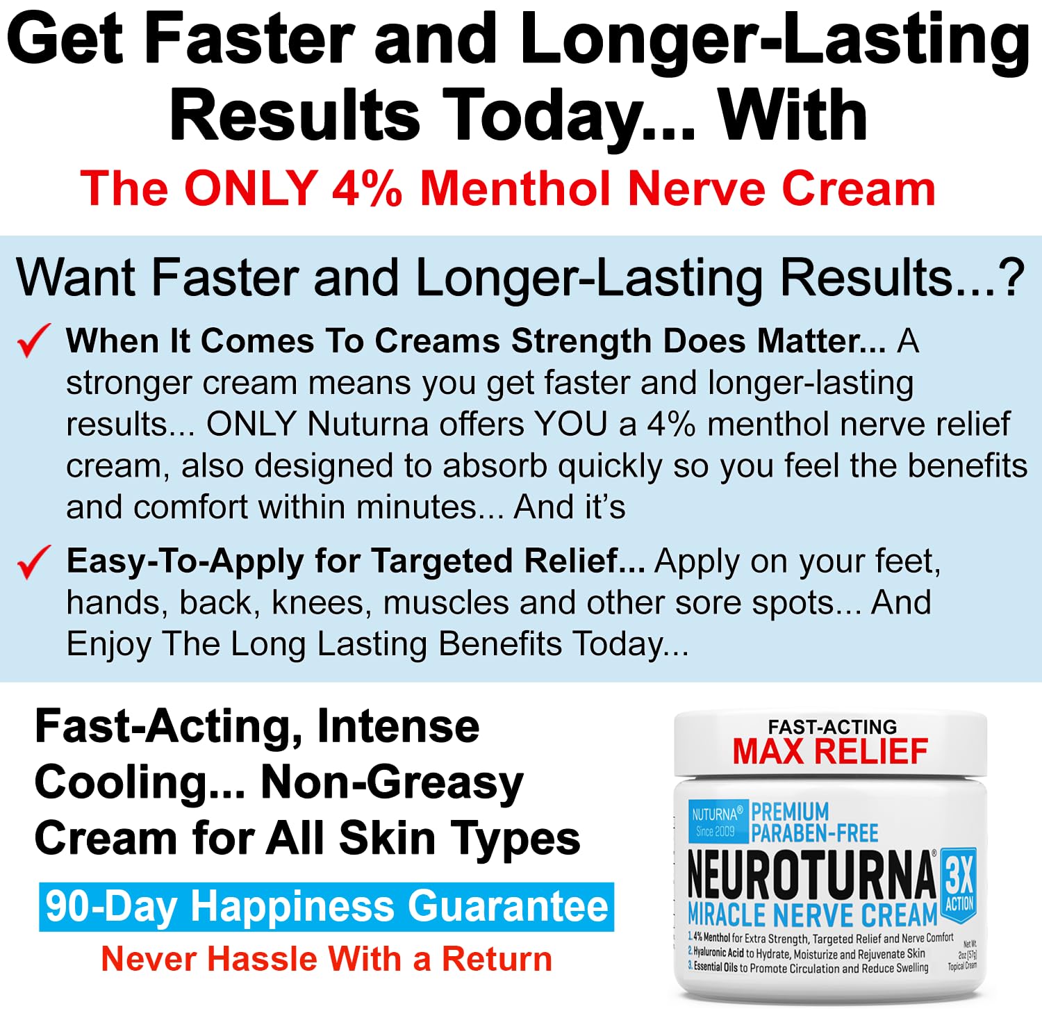 Neuropathy Nerve Relief Cream - Premium Nerve Cream 3X Action for Targeted Relief and Soothing Nerve Comfort - Maximum Strength with 4% Menthol, MSM for Feet Hands Legs Toes & Back - Extra Large 6 Oz Nuturna Au supplements