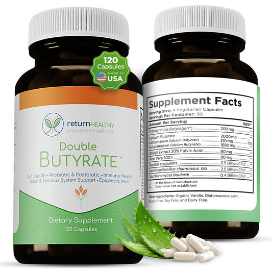 Return Healthy Double Butyrate Gut Health Supplement | Probiotic & Postbiotic Digestive Supplements for Gut Support | Enhances Immune, Brain, Return HealthyAU supplements