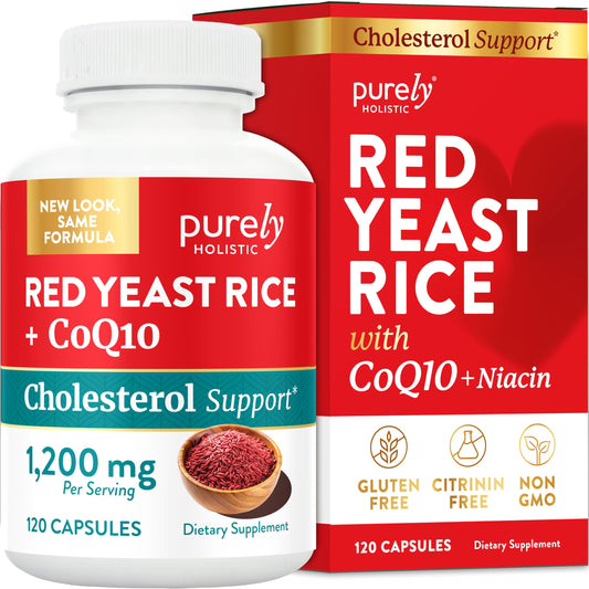 Red Yeast Rice with CoQ10 Supplement | Healthy Cholesterol Levels & Heart Health Support | Extra Strength Red Yeast Rice 1200 MG (600 MG Per Capsule) with Monakolin K Purely HolisticUS supplements