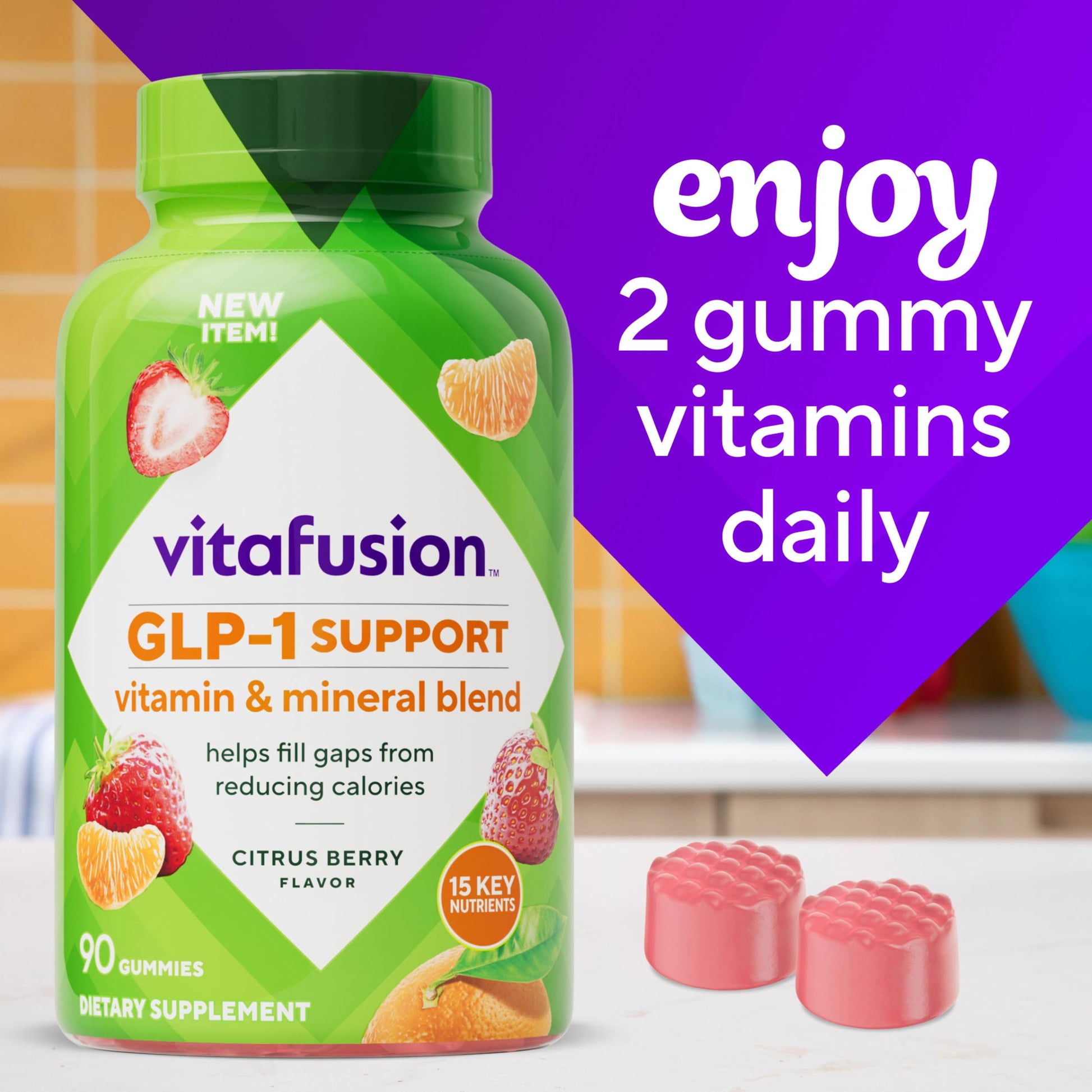 vitafusion GLP-1 Support Multivitamin, Vitamin and Mineral Blend, 15 Essential Nutrients, Citrus Berry Flavor, 90 Count, 45 Day Supply  Vitafusion Au supplements