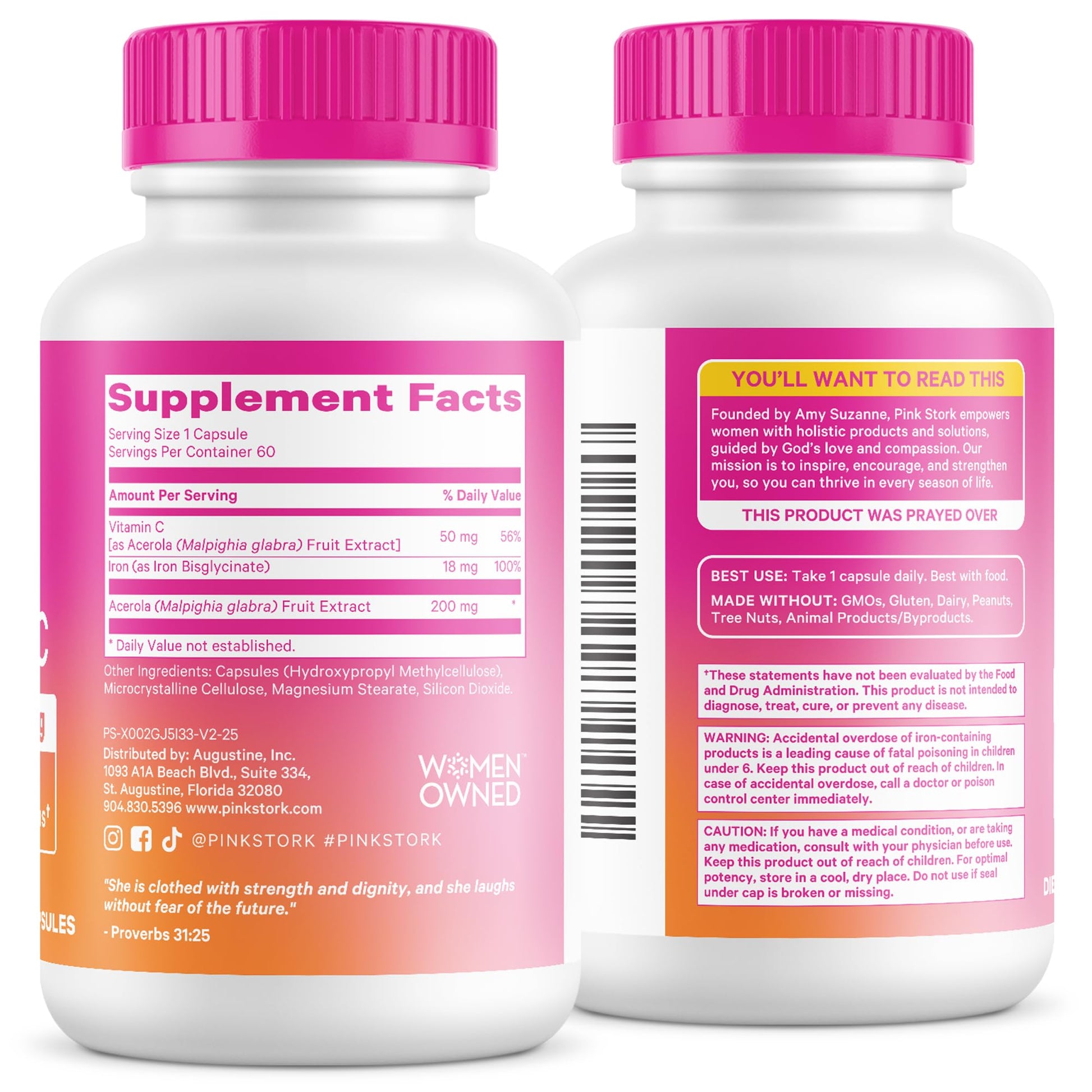Pink Stork Iron for Women – 18 mg Non-Constipating Iron Bisglycinate + Vitamin C for Optimal Absorption – Energy, Focus, & Oxygen Supply – PMS, Pregnancy, Postpartum & Perimenopause - 60 Capsules Pink Stork Au supplements