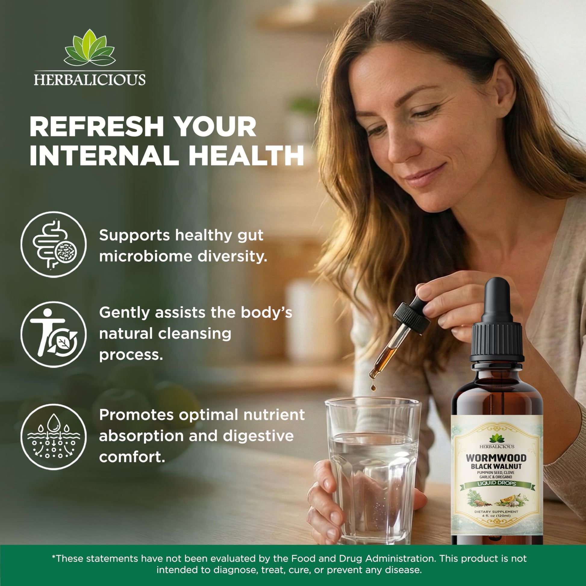 HEBRALICIOUS Wormwood Black Walnut Liquid Drops – Herbal Blend with Pumpkin Seed, Clove, Garlic & Oregano Oil – Alcohol Free Herbal Tincture – Liquid Dietary Supplement, 4 fl oz (120ml) HERBALICIOUS Au supplements