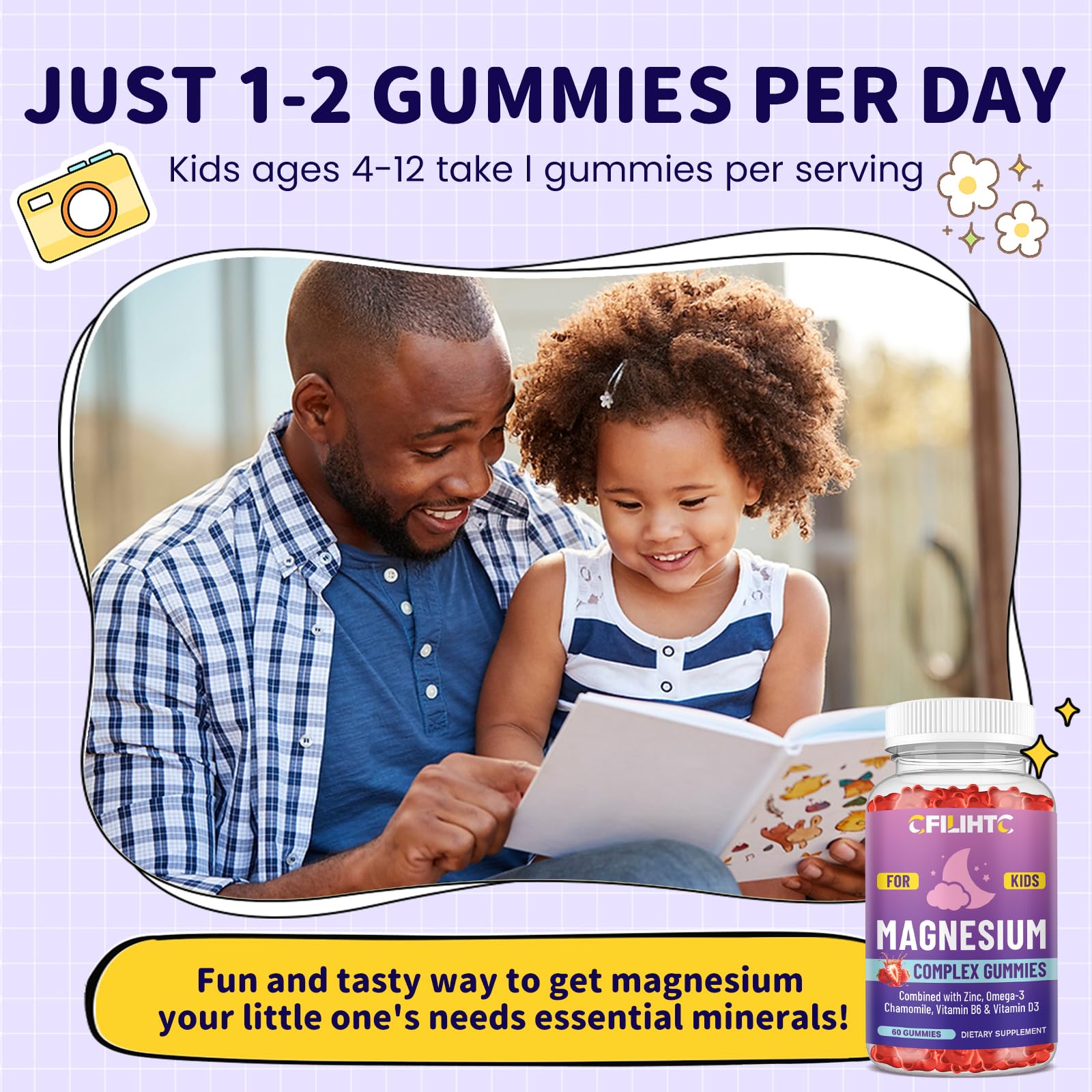 Kids Magnesium Gummies-Magnesium Glycinate Gummies for Kids Supplement-w/Zinc, Chamomile, Omega-3, Vitamin B6, D3 - for Sleep, Relaxation, Brain, Bones, Children's Calm, Sugar Free Strawberry 60ct CFILIHTC Au supplements