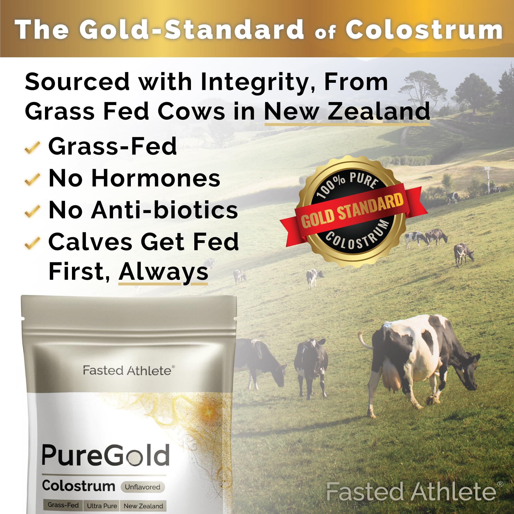 PureGold - Bovine Colostrum Powder - 100% Pure New Zealand Grass Fed, Supports Gut Health, Skin, Hair, & Immunity – Colostrum Supplement, Unflavored, 30 Travel Packets Fasted Athlete Au supplements