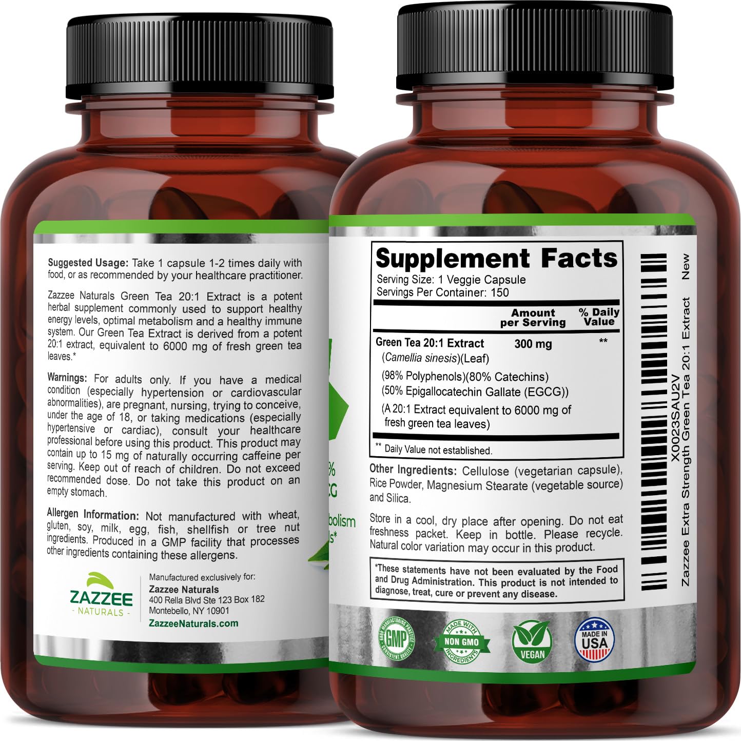 Zazzee Extra Strength Green Tea 20:1 Extract, 6000 mg Strength, 50% EGCG Zazzee Au supplements