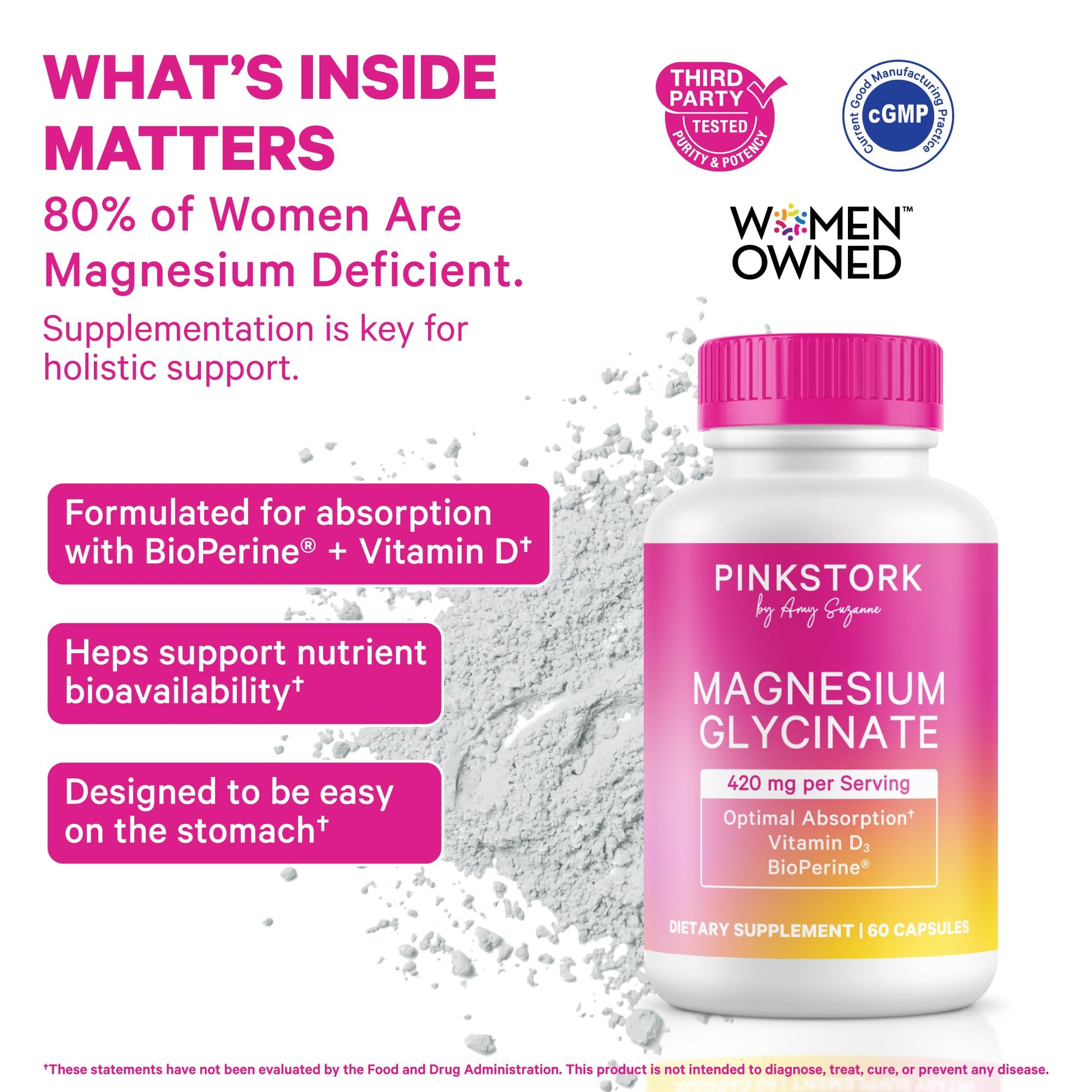 Pink Stork Magnesium Glycinate with Vitamin D - Magnesium Supplement for Women to Support Natural Calm, Mood, and Sleep - Hormone Balance for Women - 60 Capsules, 1 Month Supply Pink Stork Au supplements