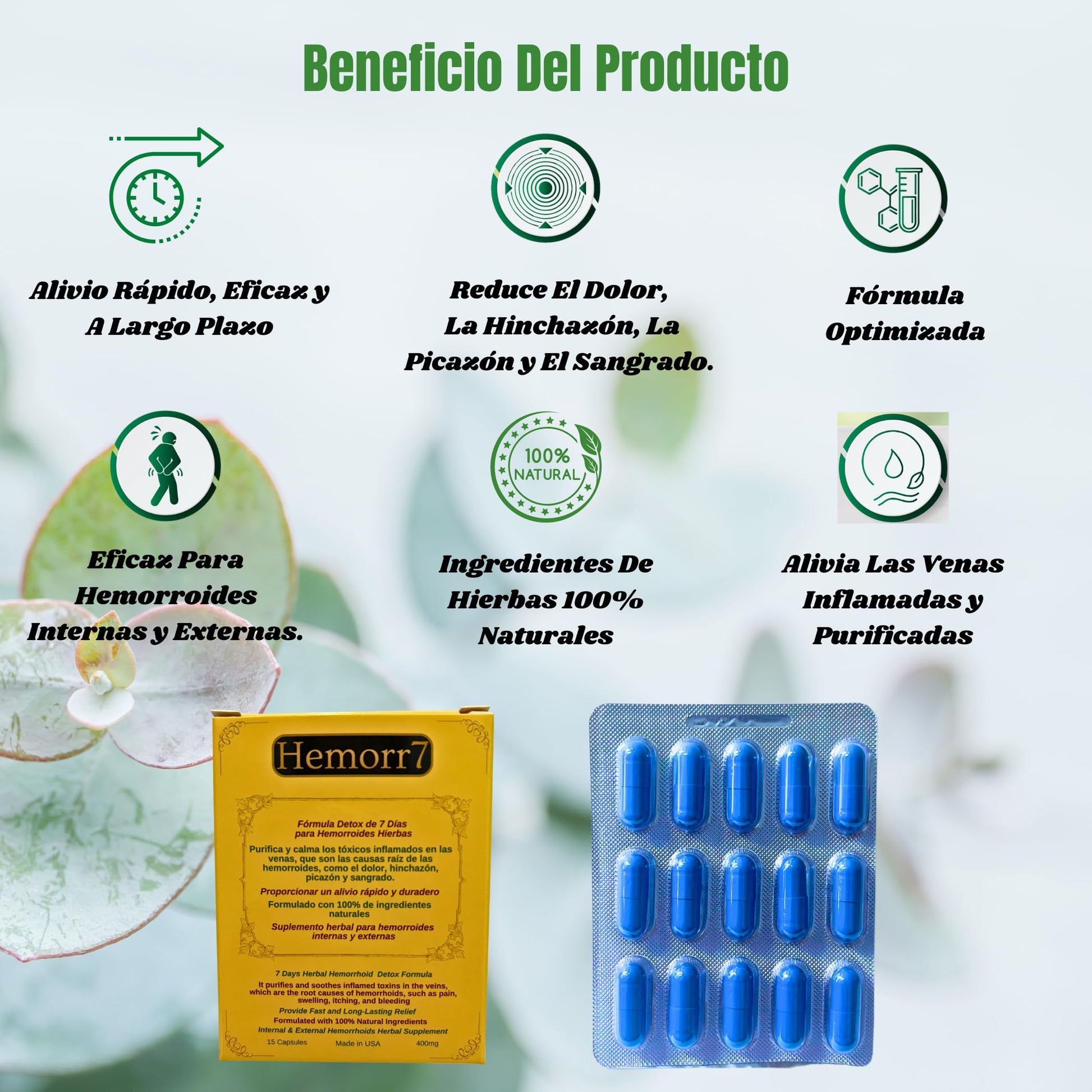 Hemorr7: 7Days 15 Capsules Herbal Hemorrhoid Detox Formula,Fórmula Herbal para desintoxicar las hemorroides Durante 7 días Generic Au supplements