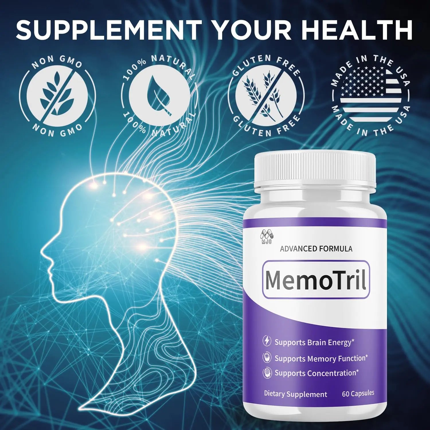 (3 Pack) Memotril Capsules, Official Memo Tril Supplement Pills with All Natural Ingredients, Advanced Memotril for Brain Health & Wellness Support with Premium Vitamins for Women & Men (180 Capsules) MJO Au supplements