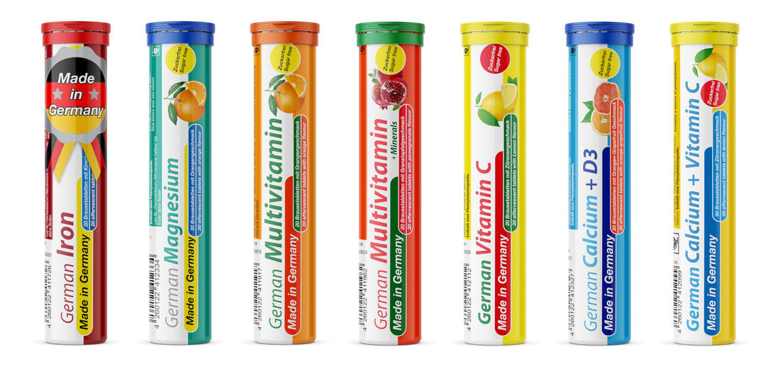 T&D German Vitamin, Minerals - 140 Vegan/Vegetarian Drink Effervescent Tablets - Mixed Fruit Flavor Box - Made in Germany T&D Au supplements