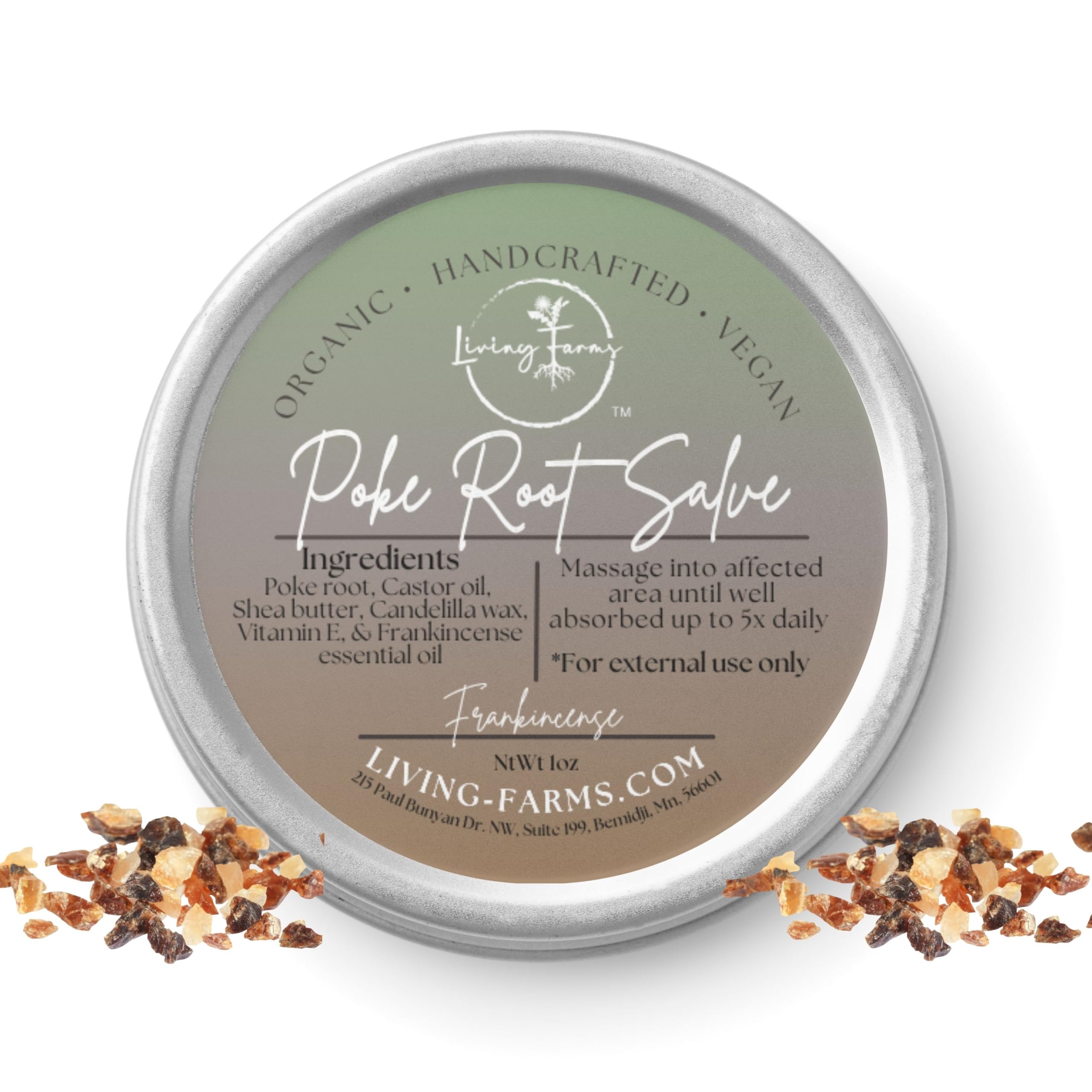 Organic Poke Root & Castor Oil Salve | Vegan Lymphatic Support | Enriched with Essential Oils | Cysts, Boils, Fibroids, Swollen Lymph Nodes, Breast & Joint (1oz, Frankincense) Living Farms Au supplements