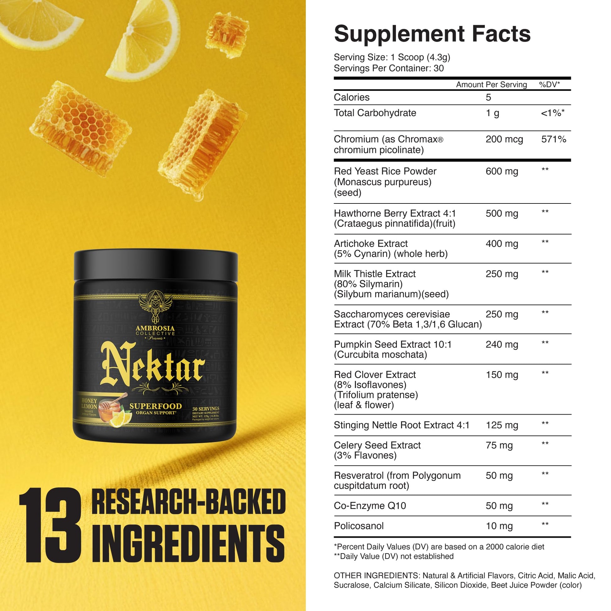 Ambrosia Superfood Organ & Cycle Support Powder | Liver & Kidney Support with Milk Thistle, Red Yeast Rice & CoQ10 | 13 Superfood Ingredients | 30 Servings | Honey Lemon Ambrosia Au supplements