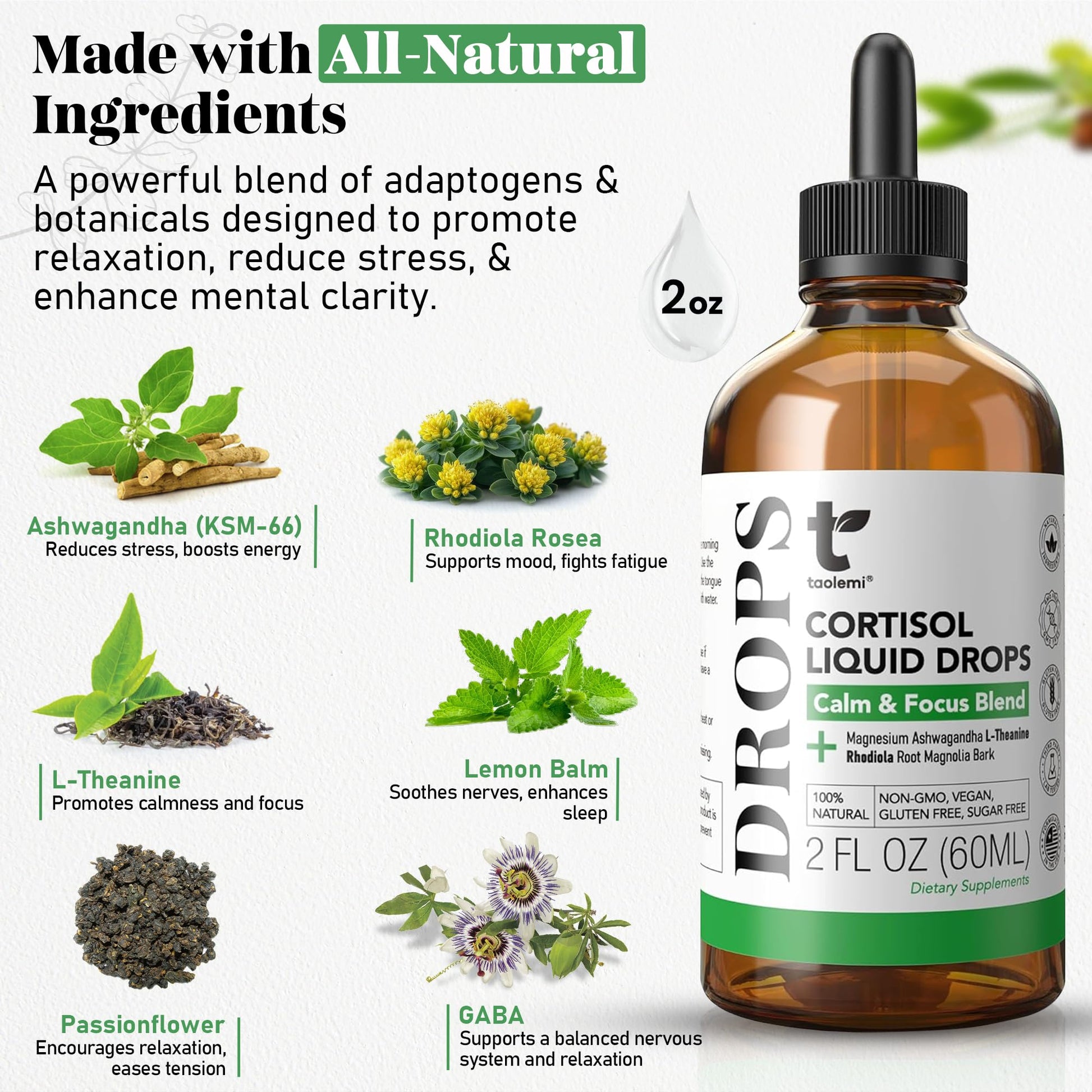 Cortisol Manager Drops with Magnesium & Ashwagandha - Advanced Liquid Blend for Relaxation, Supports Restful Sleep, Fast-Absorbing Liquid, Non-GMO, 2 Fl Oz taolemi Au supplements