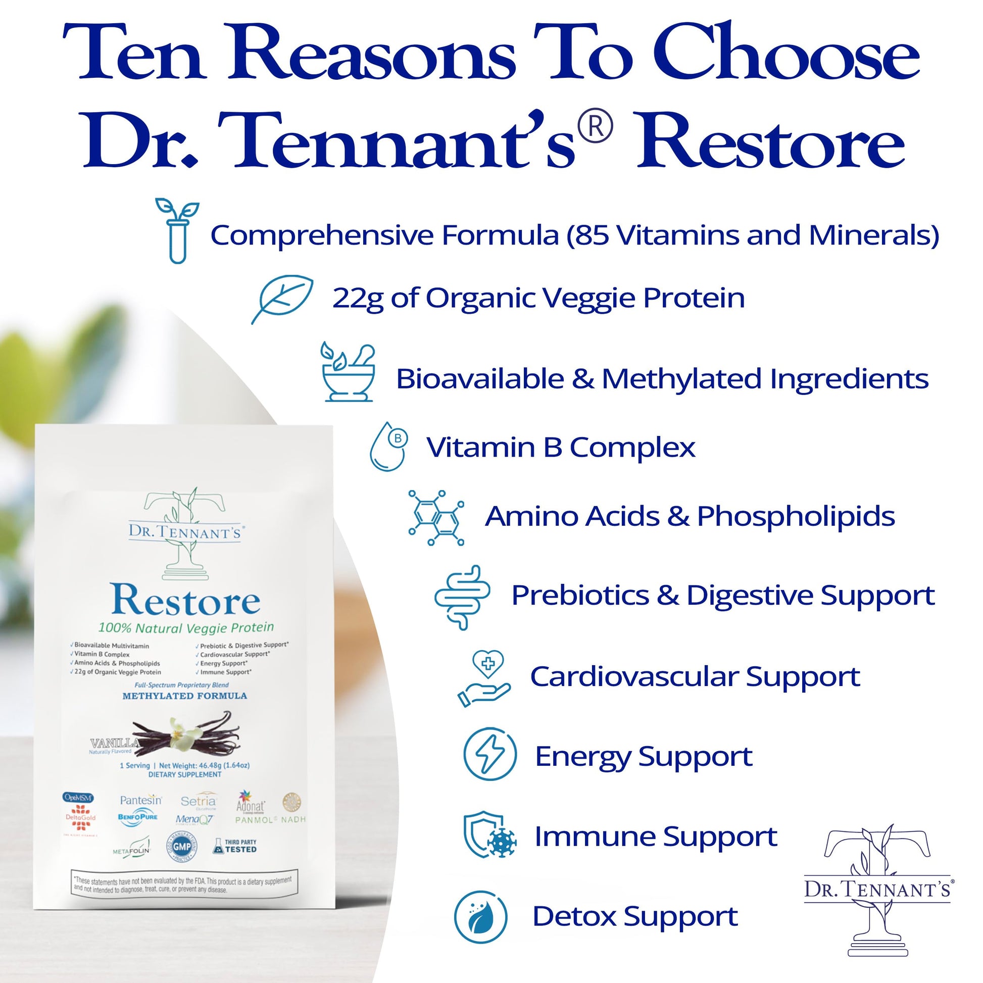 Dr. Tennant's Restore Vanilla Shake | 50+ Methylated Vitamins & Minerals | 23g Vegan Protein | Organic, Gluten-Free | Boosts Energy, Immune & Gut Health | 14-Day All-in-One Supplement Dr. Tennant's Au supplements
